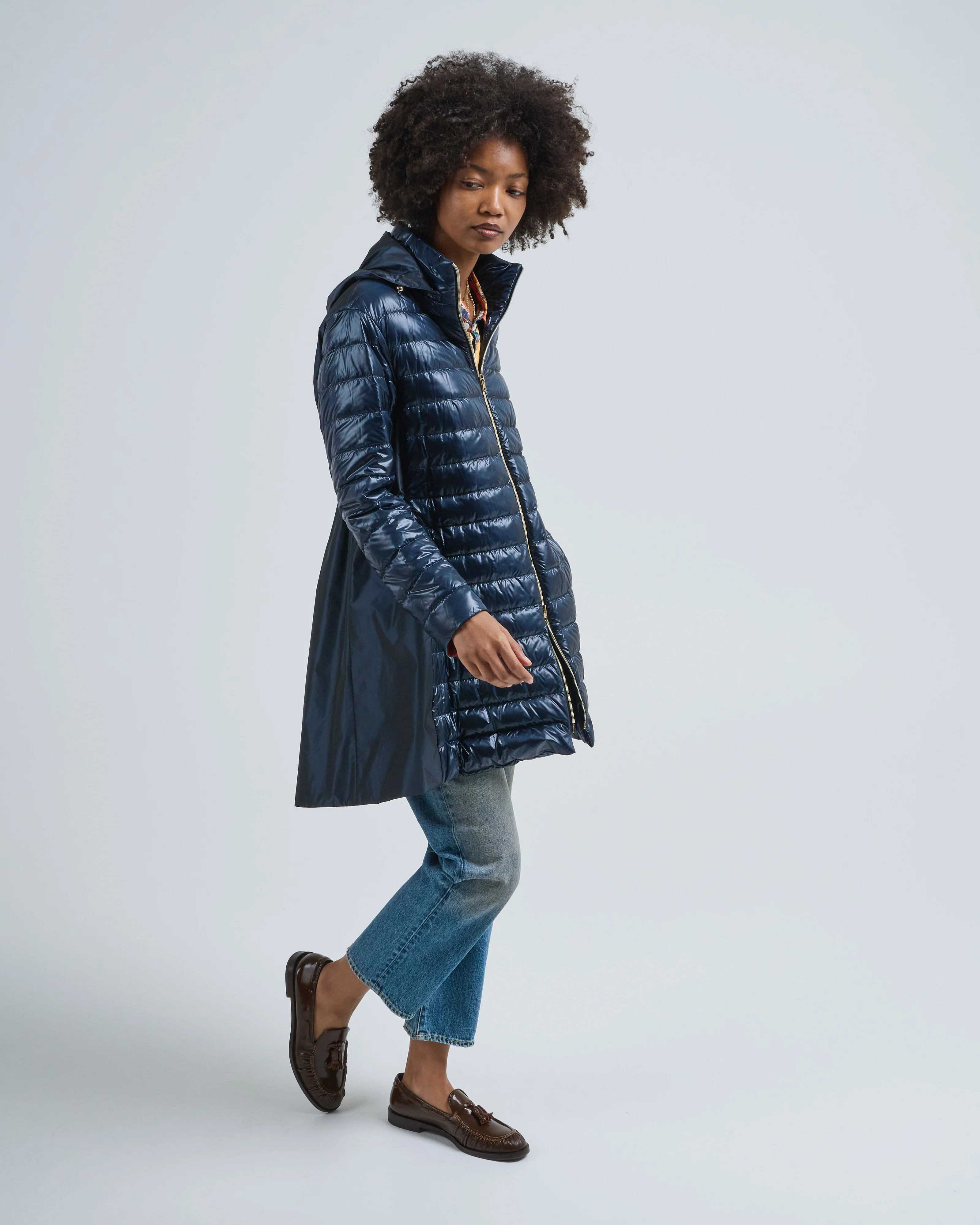 shiny nylon high low jacket with taffeta hood and back - Image 5