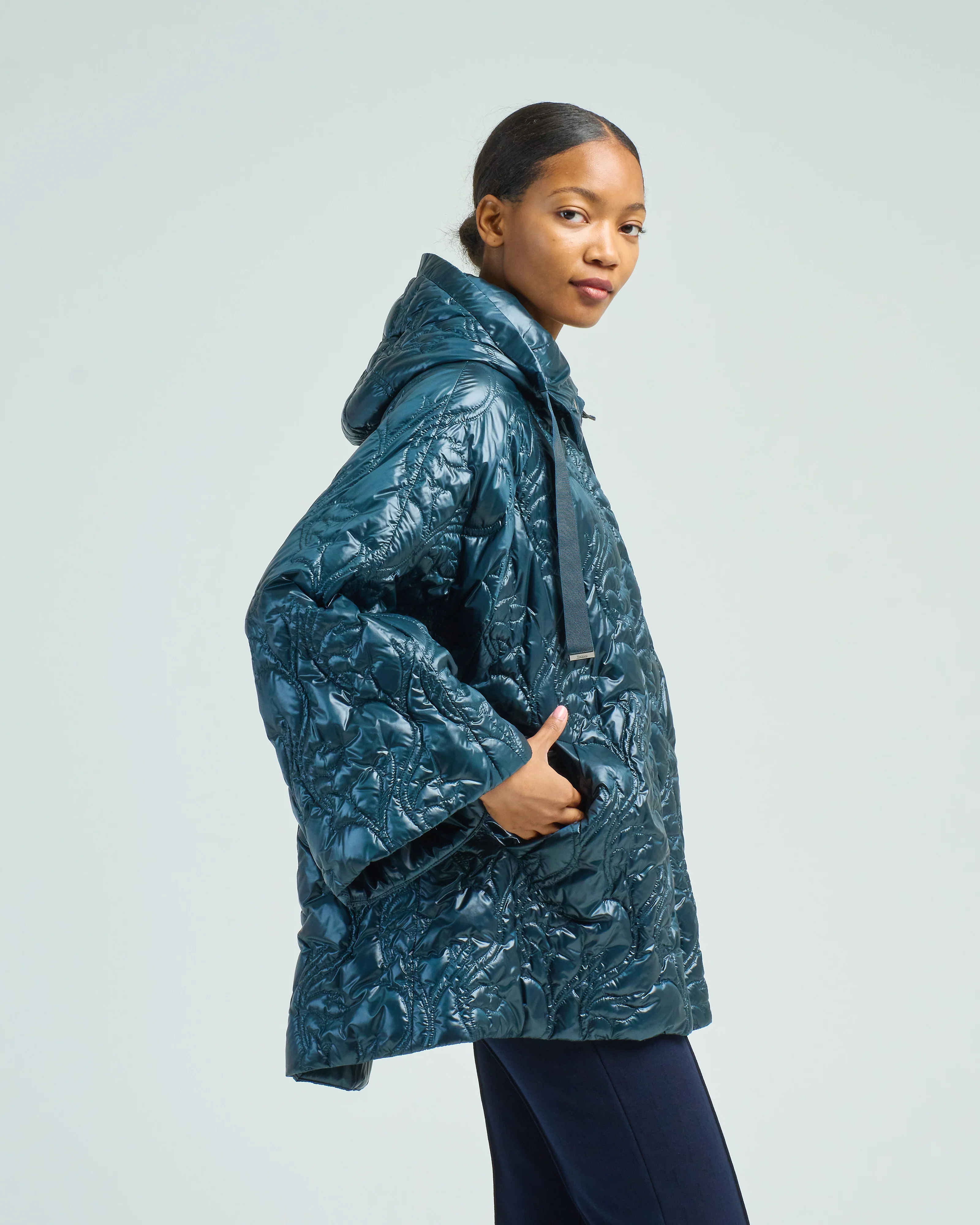 shiny nylon hooded jacket floral quilting - Image 3