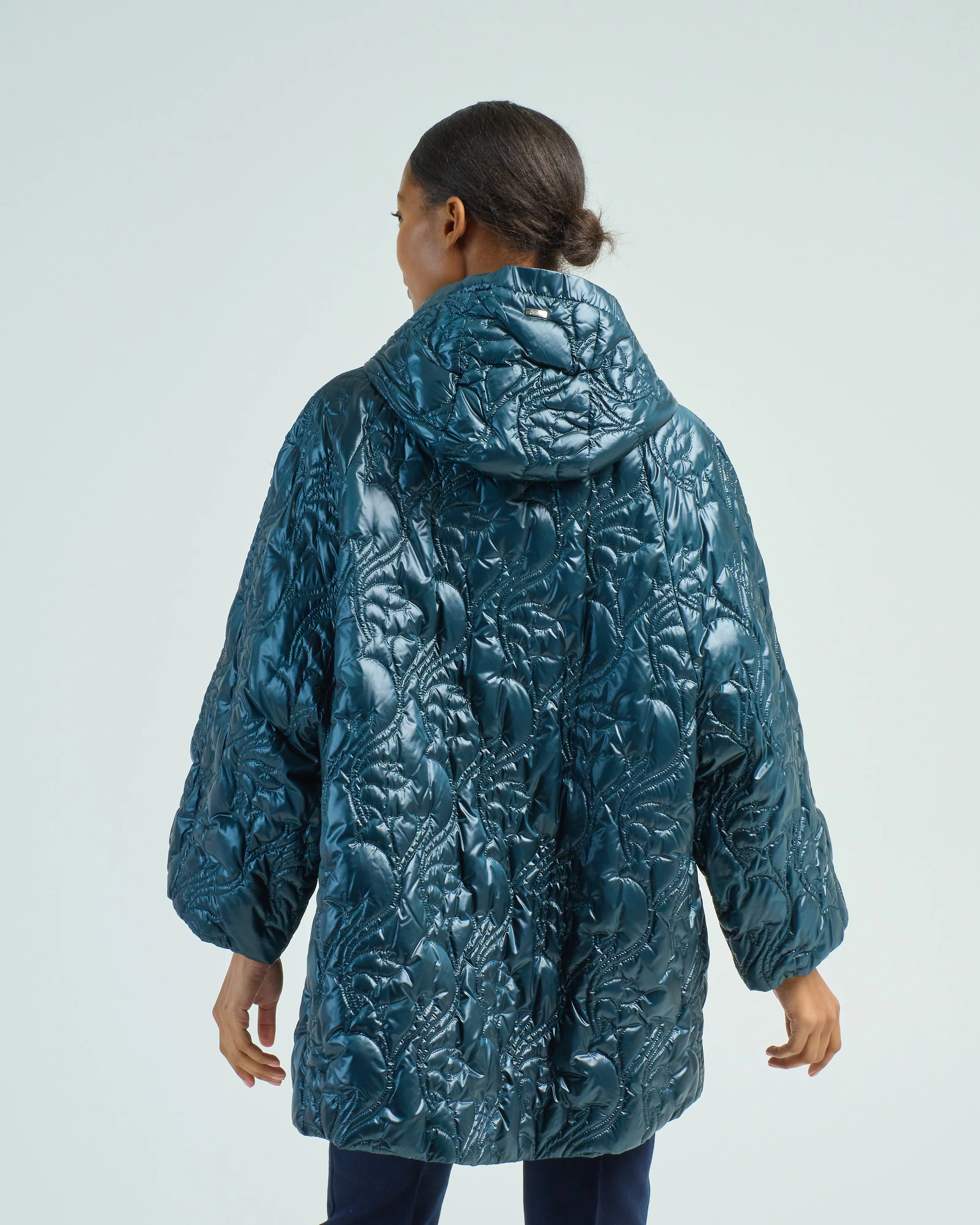 shiny nylon hooded jacket floral quilting - Image 4