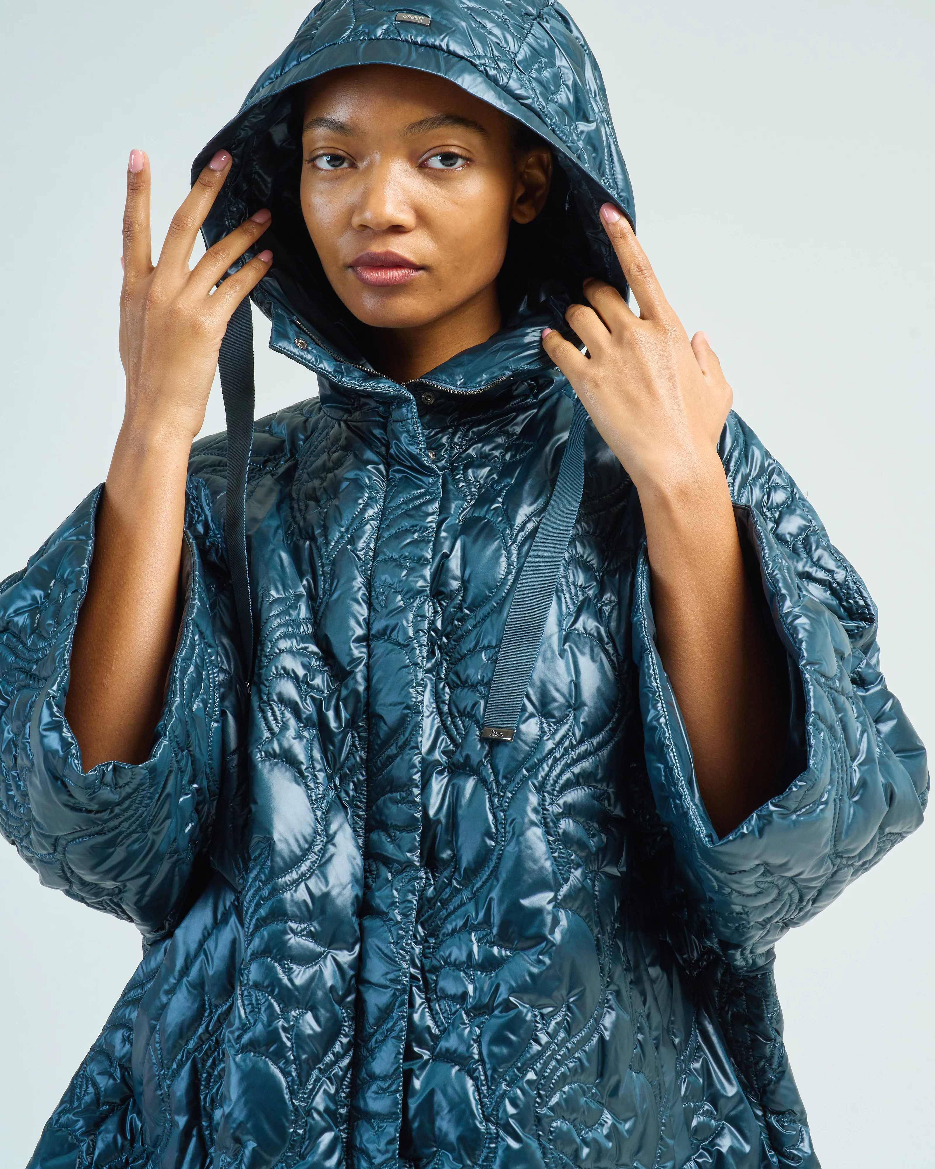 shiny nylon hooded jacket floral quilting - Image 5