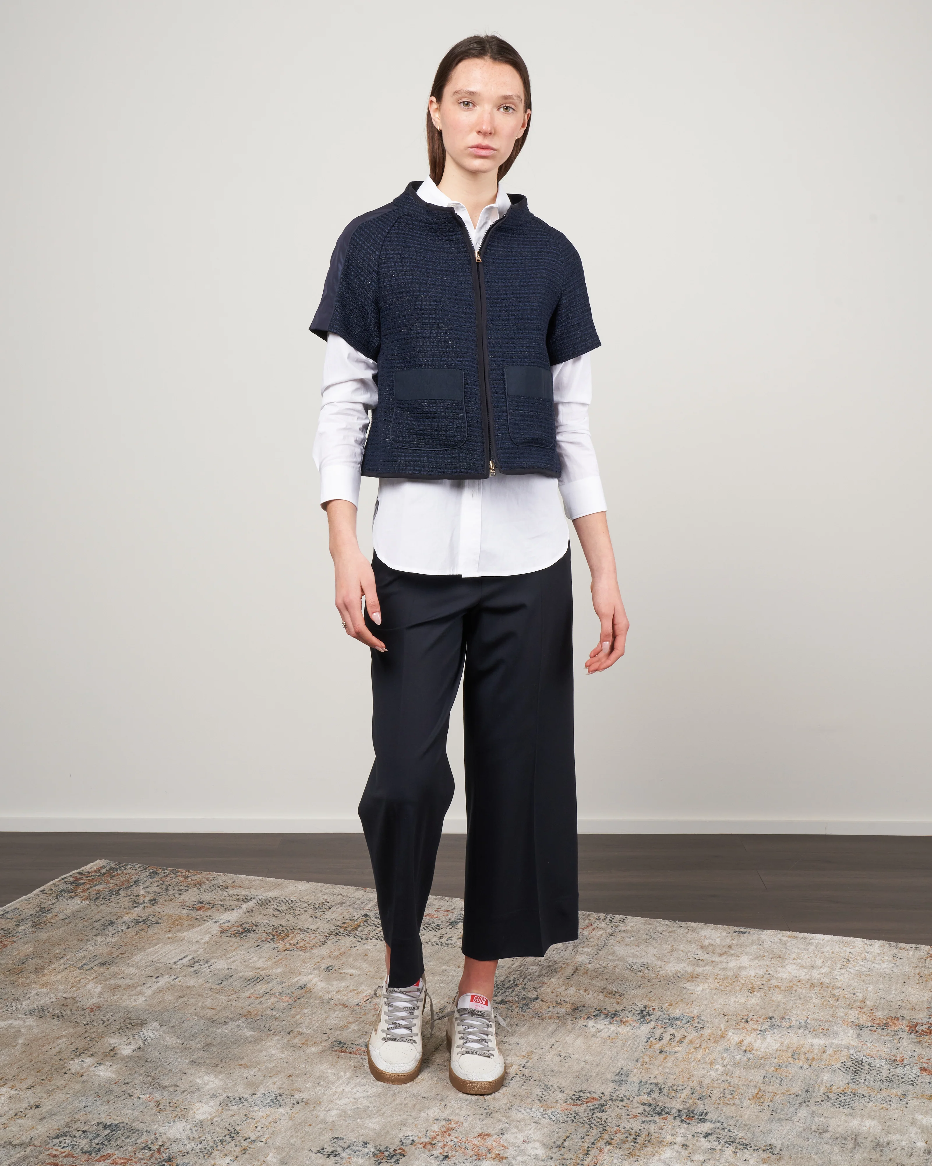 tweed cap sleeve jacket -navy - Image 2