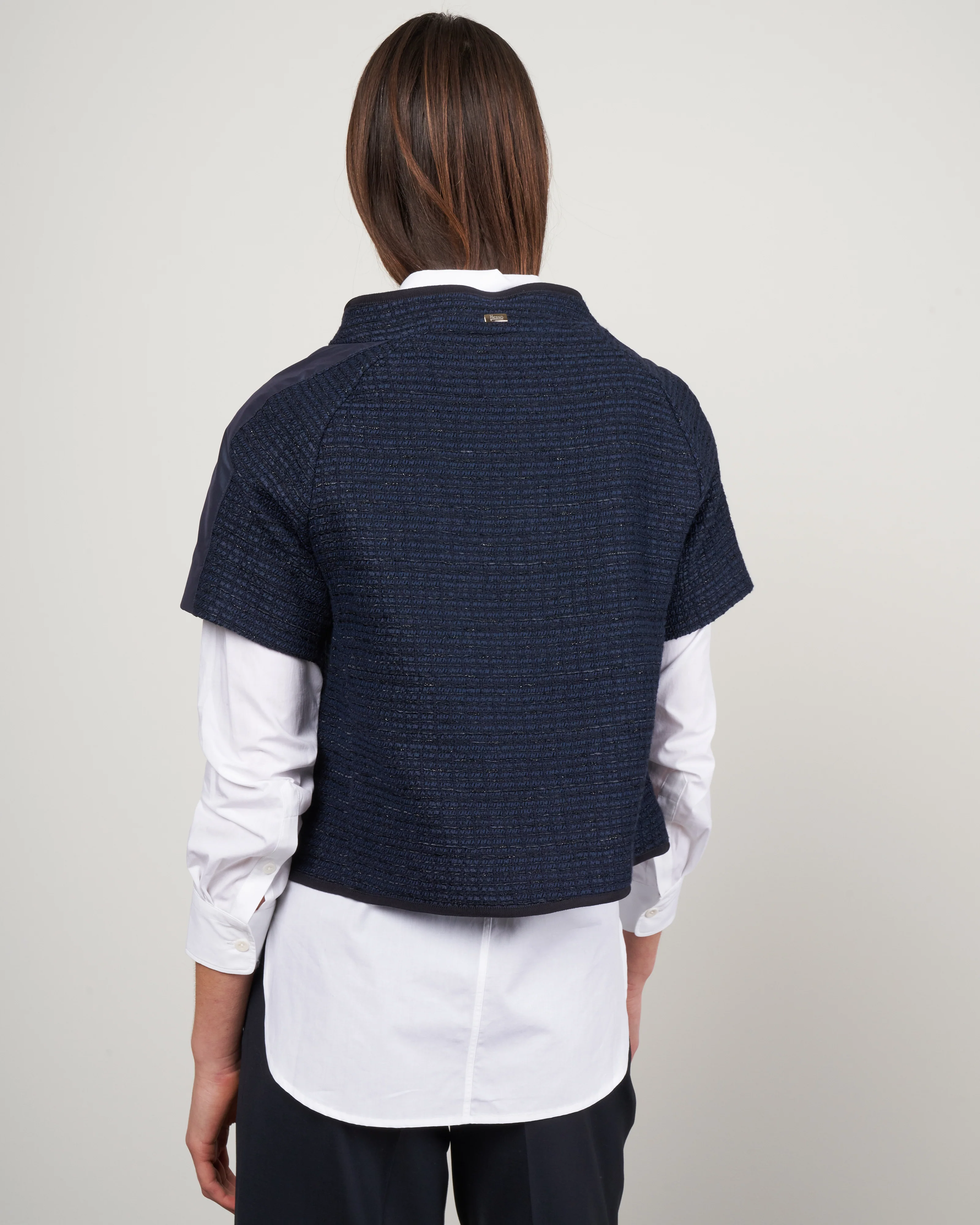 tweed cap sleeve jacket -navy - Image 4