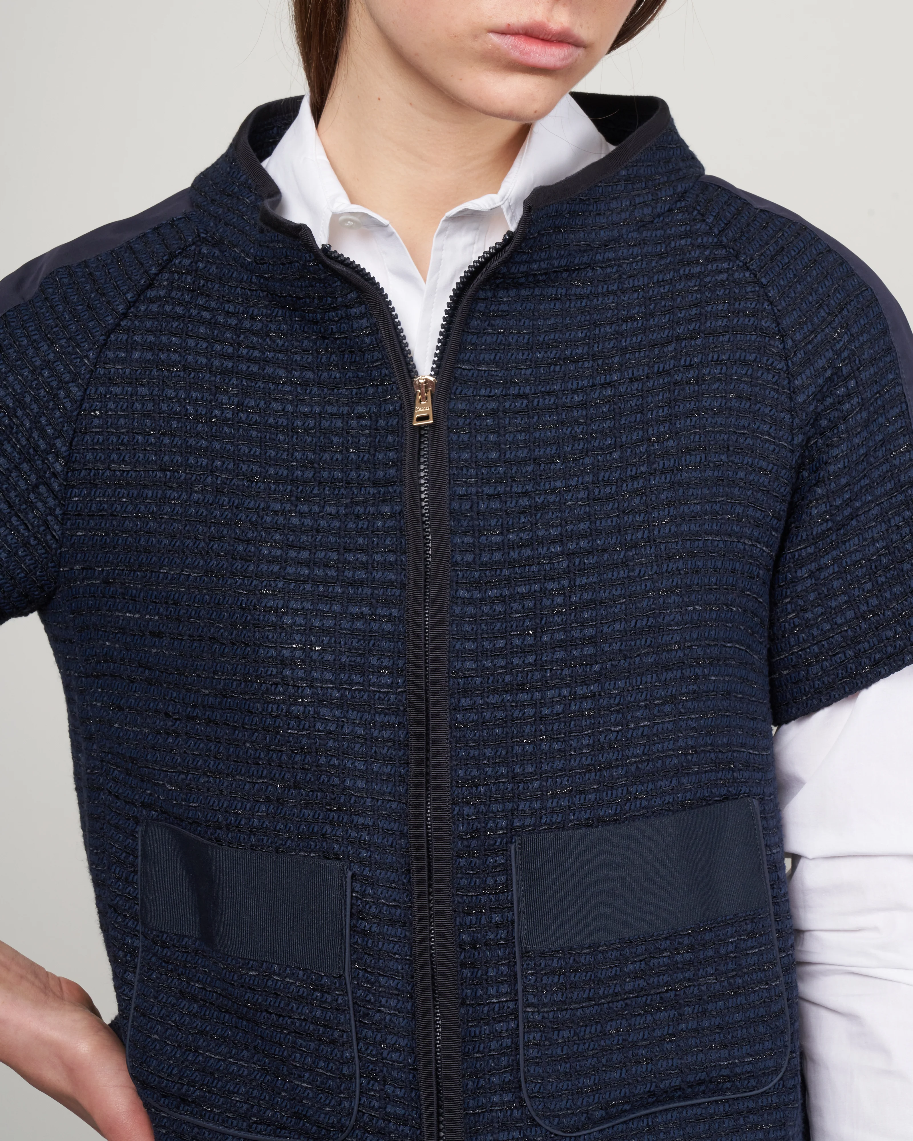 tweed cap sleeve jacket -navy - Image 5