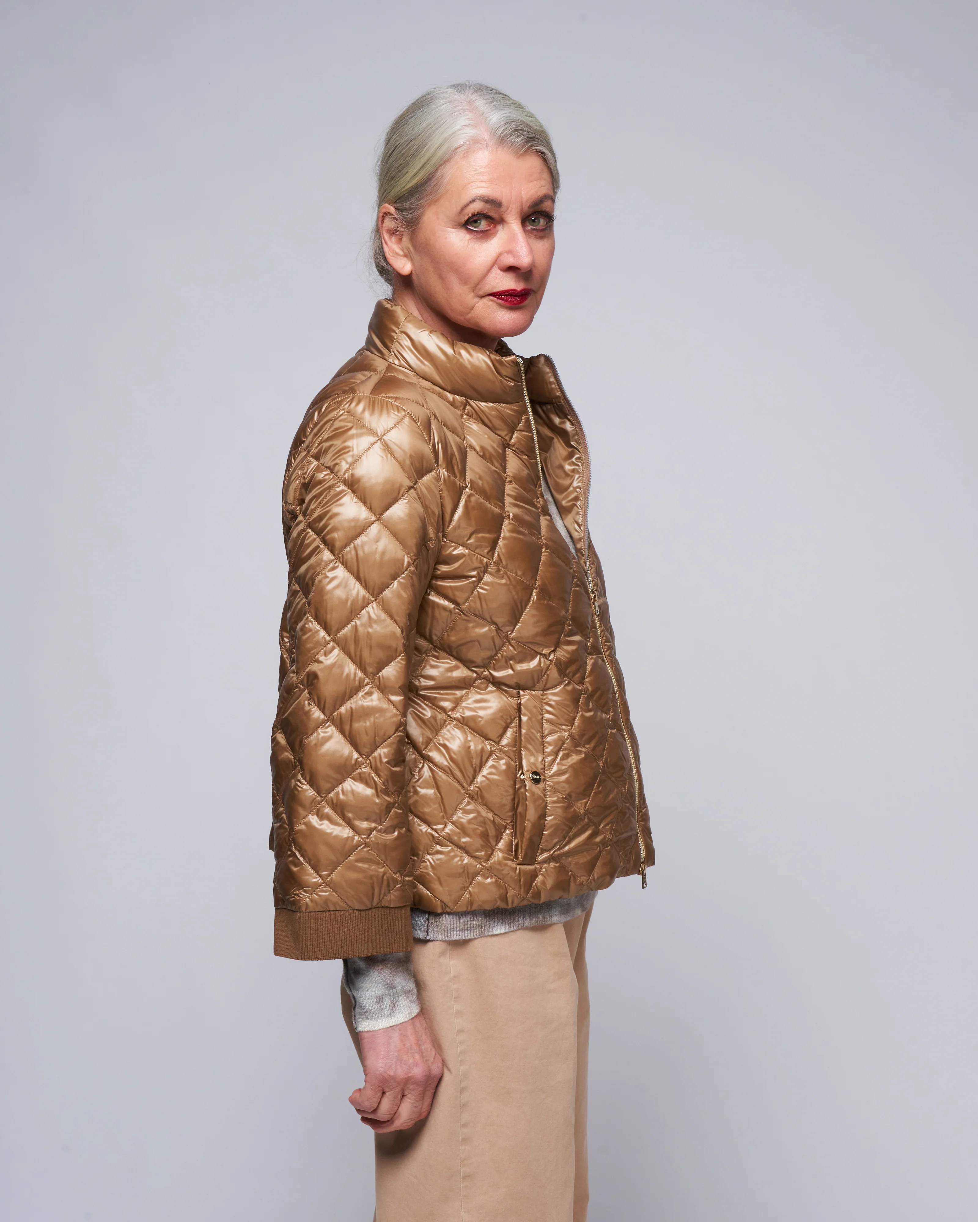 ultralight quilted a-line short jacket - bronze - Image 3