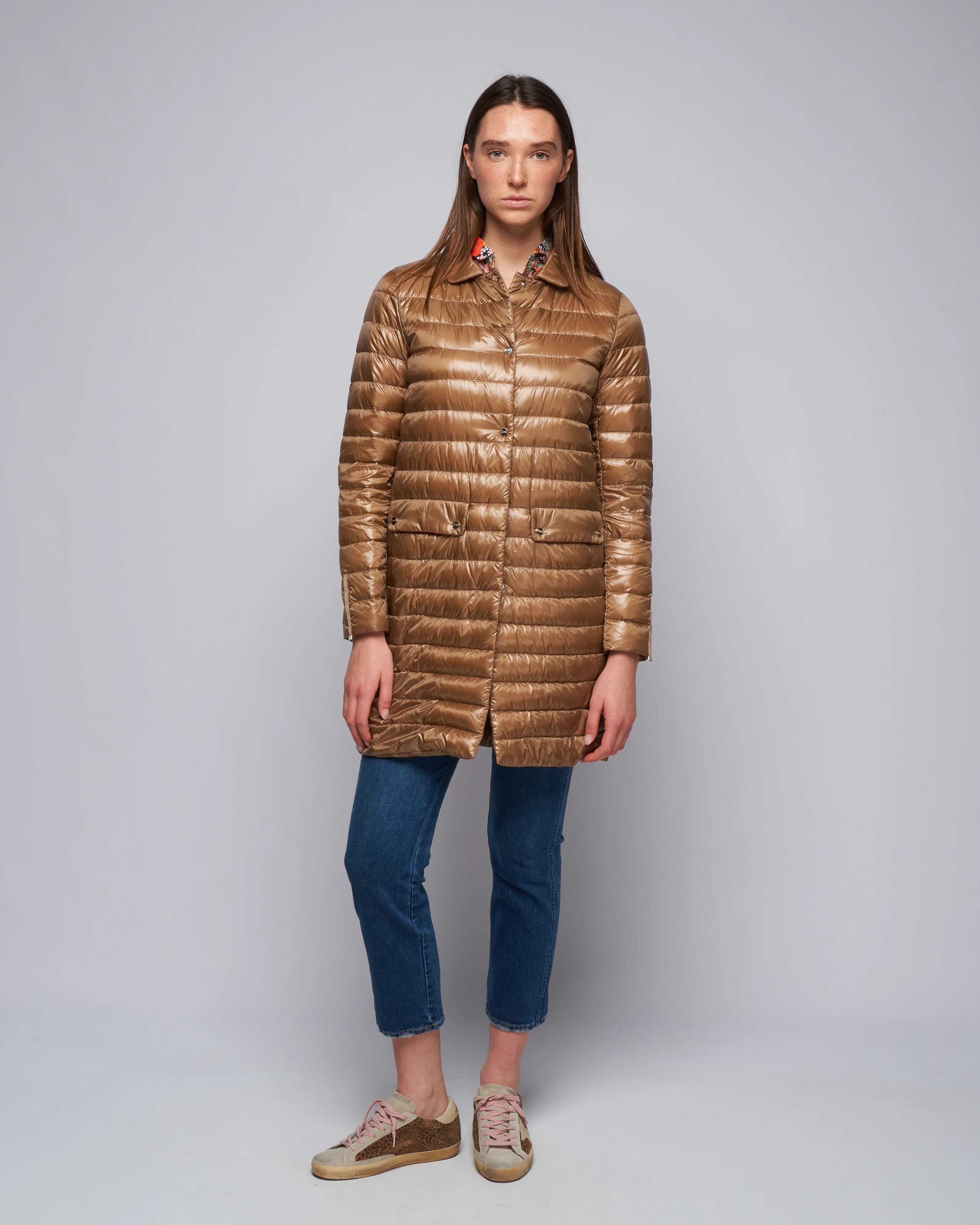 ultralight single breasted midi down jacket - bronze - Image 2