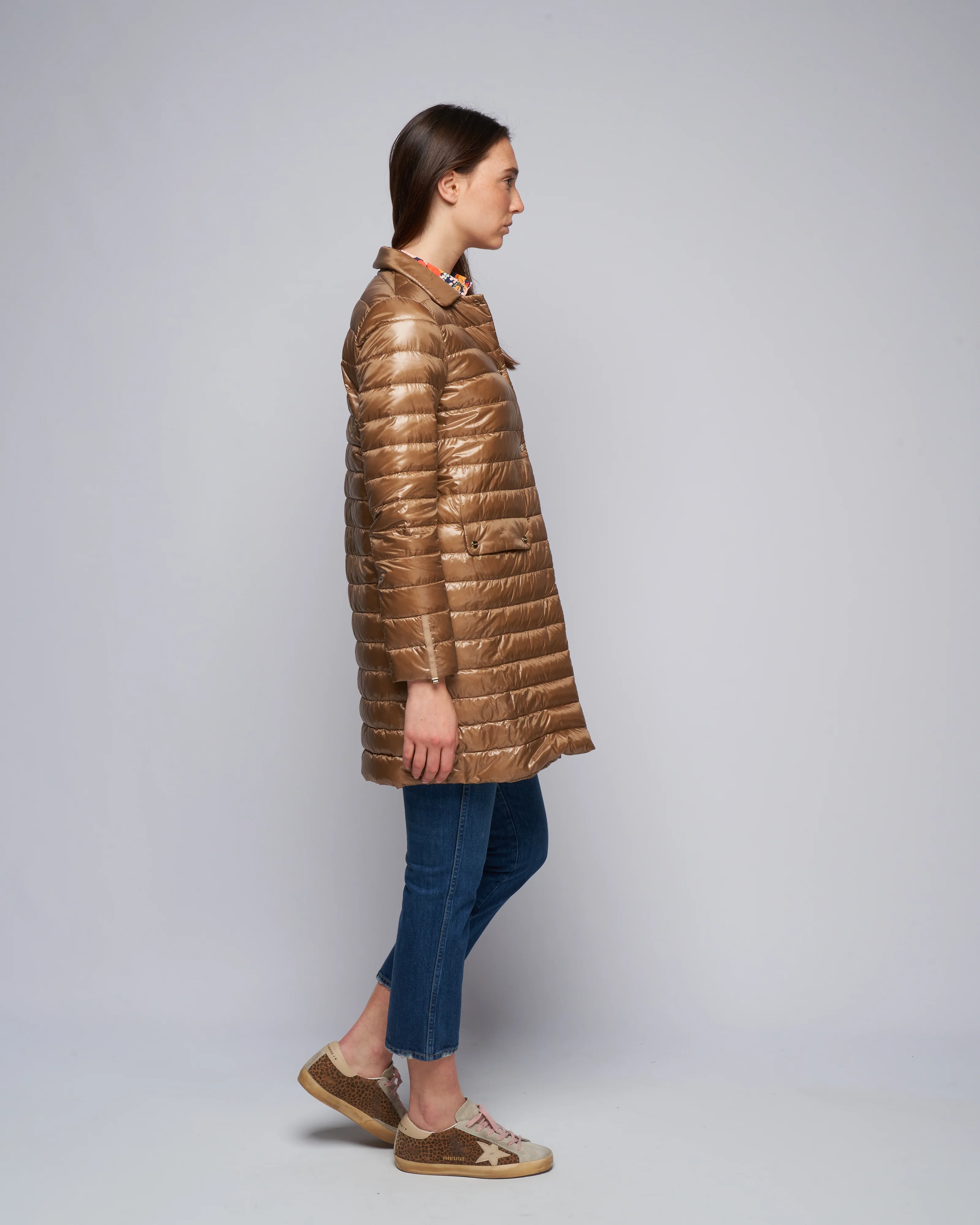 ultralight single breasted midi down jacket - bronze - Image 3