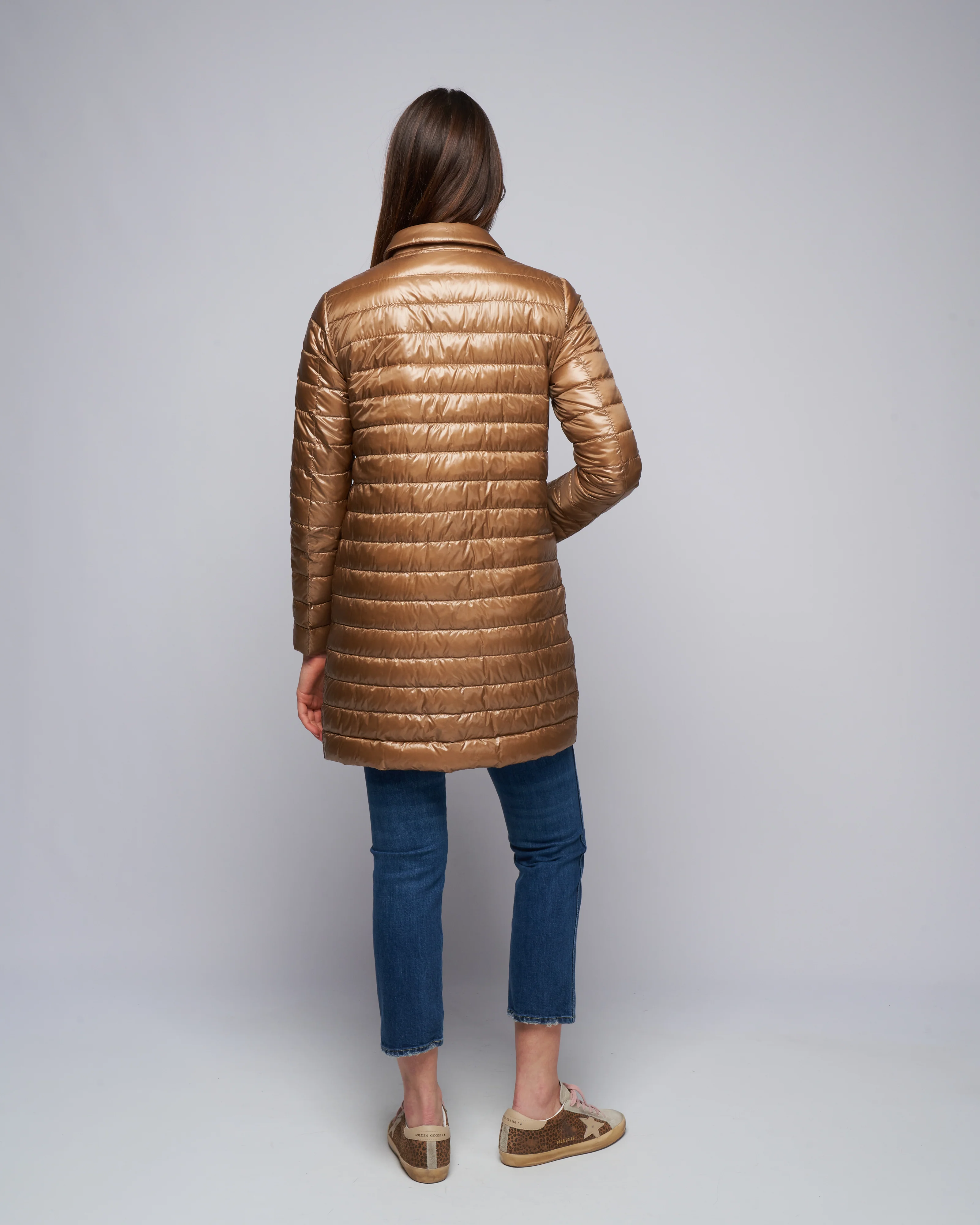ultralight single breasted midi down jacket - bronze - Image 4