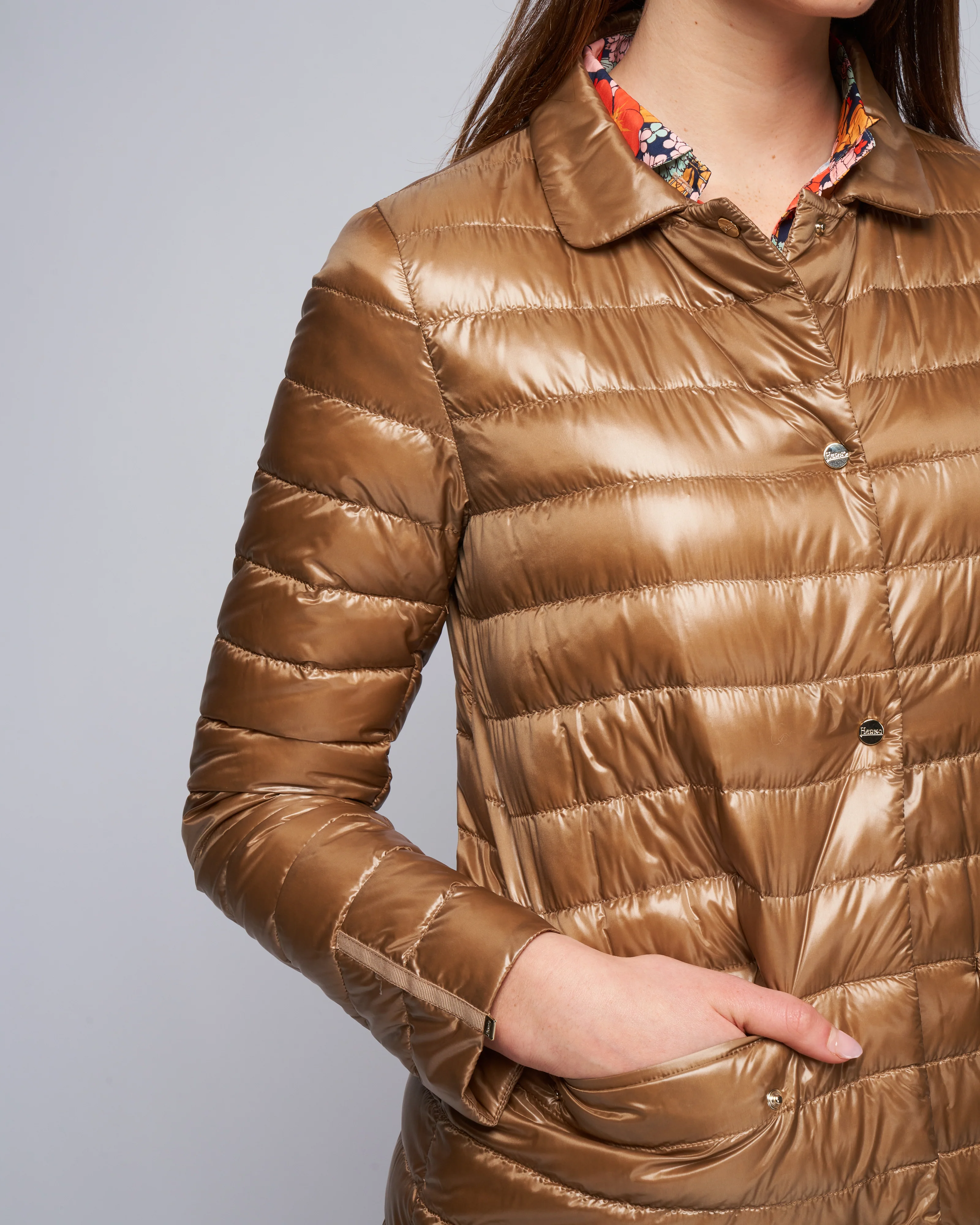 ultralight single breasted midi down jacket - bronze - Image 5