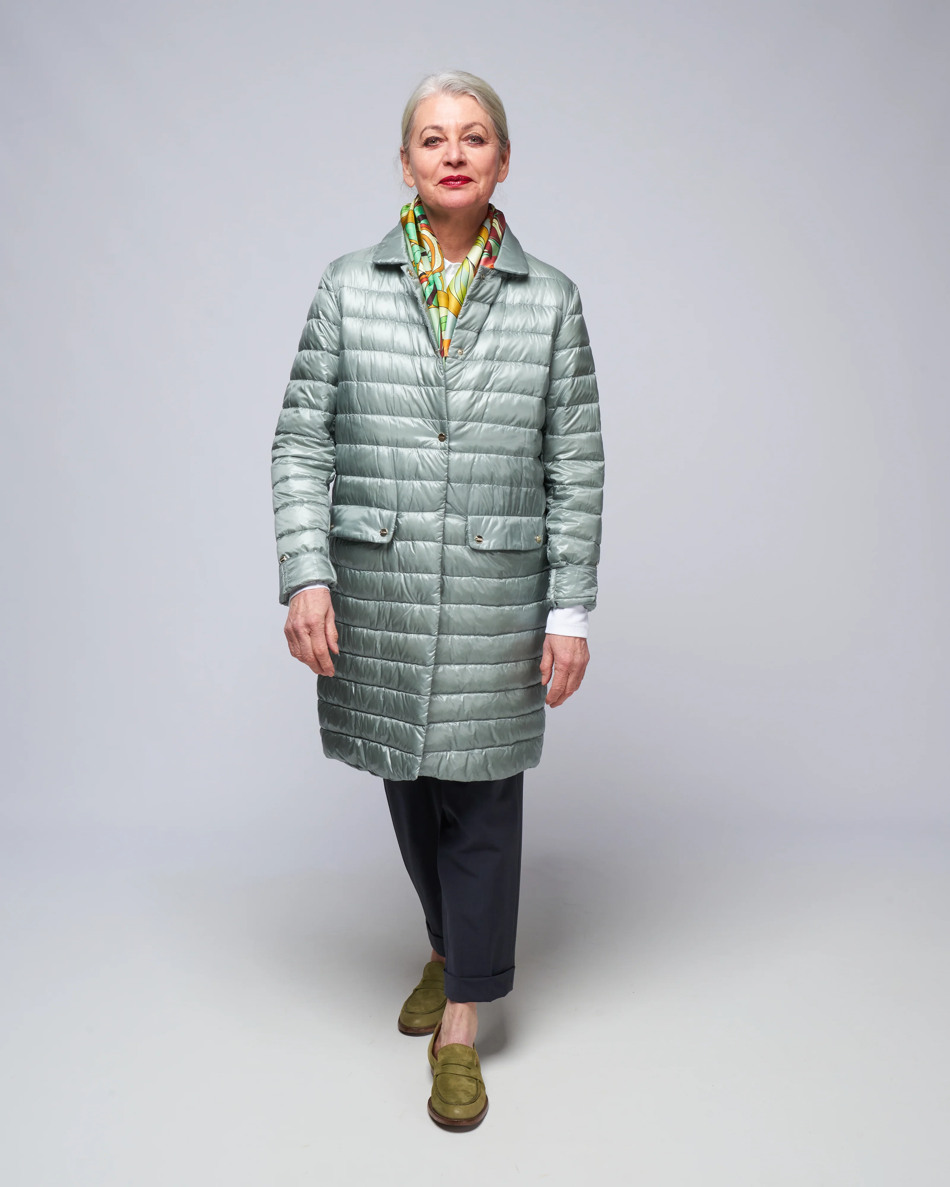 ultralight single breasted midi down jacket - dusty blue 9434 - Image 2