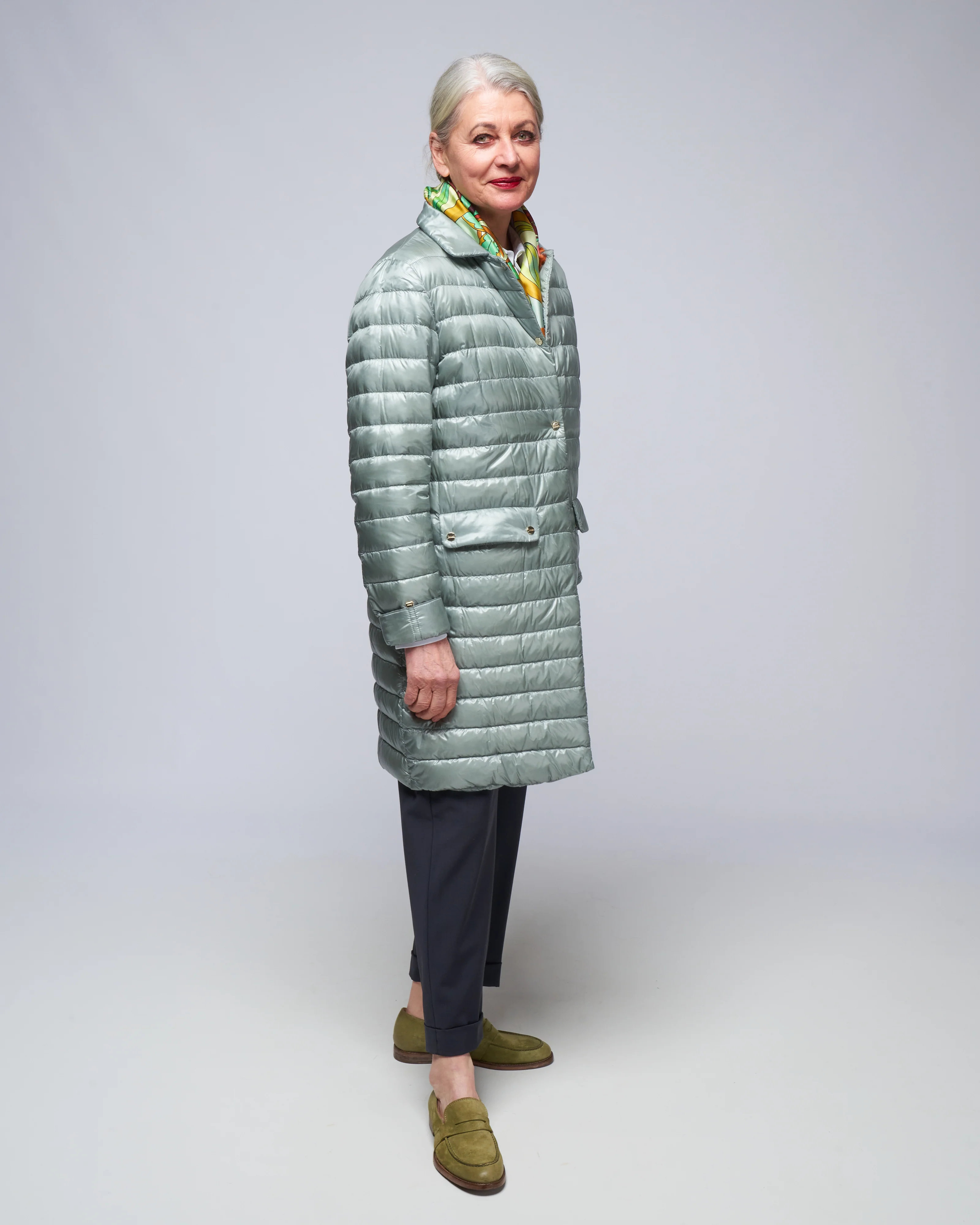 ultralight single breasted midi down jacket - dusty blue 9434 - Image 3