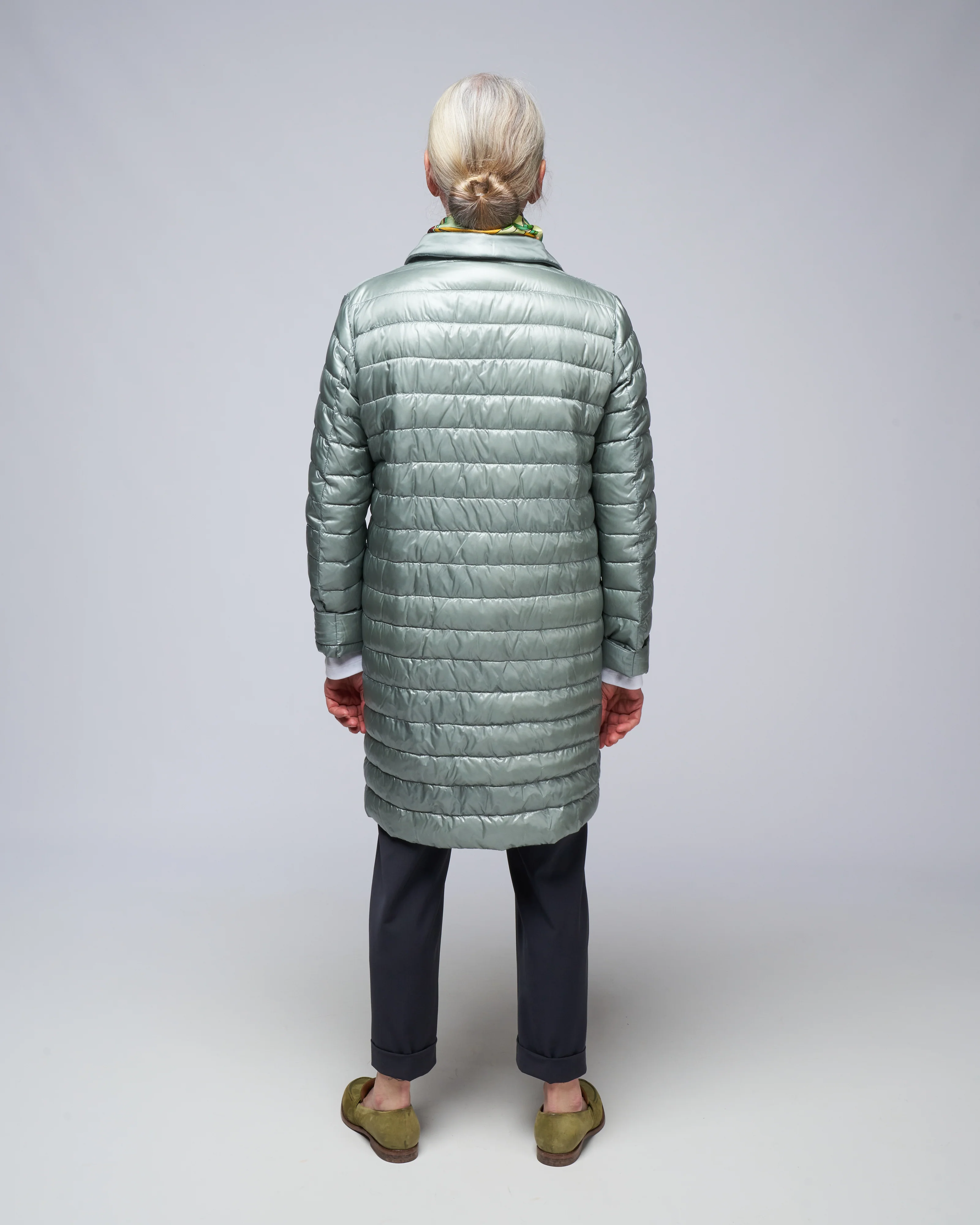 ultralight single breasted midi down jacket - dusty blue 9434 - Image 4