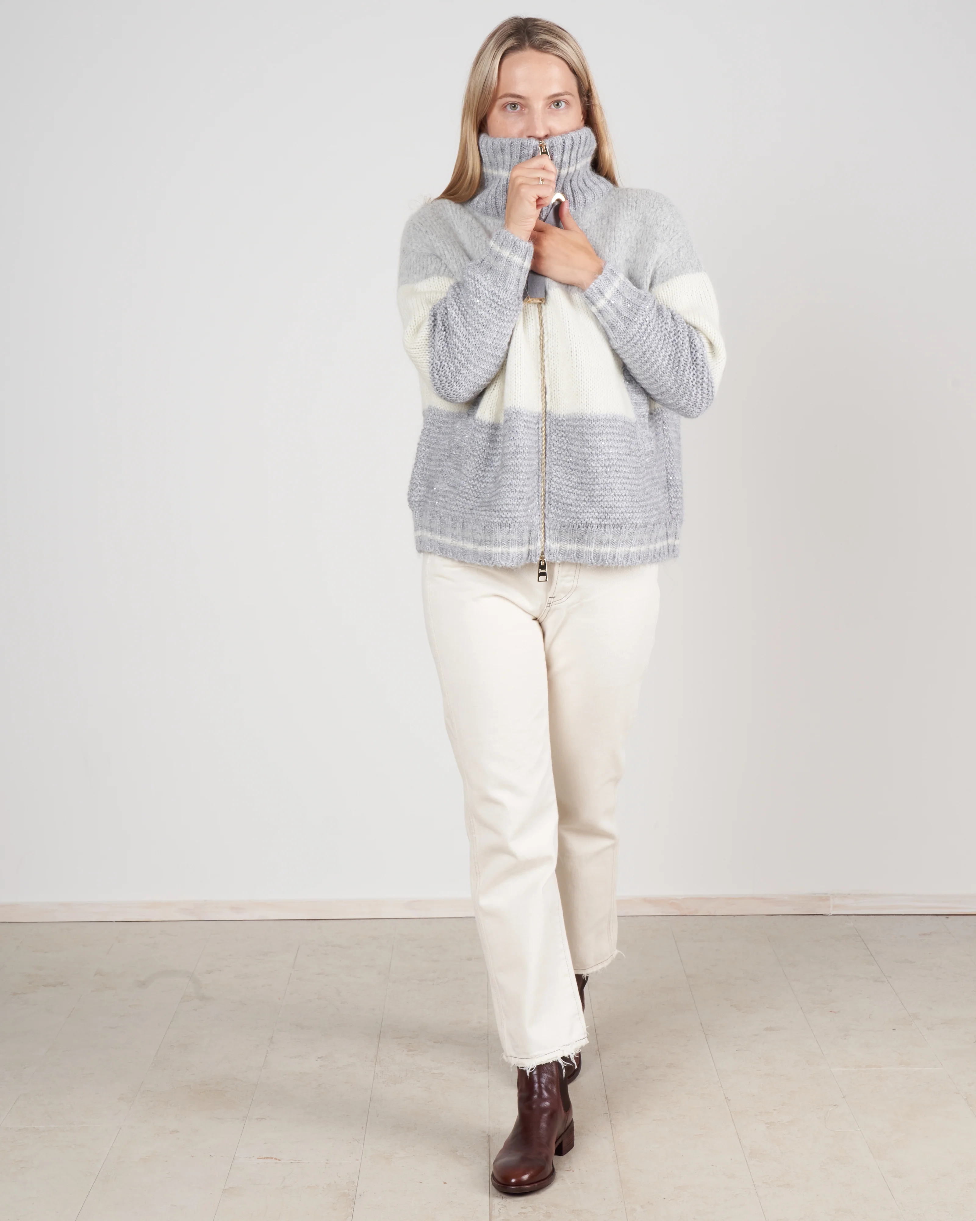 wool/ alpaca blend knit jacket - grey - Image 2
