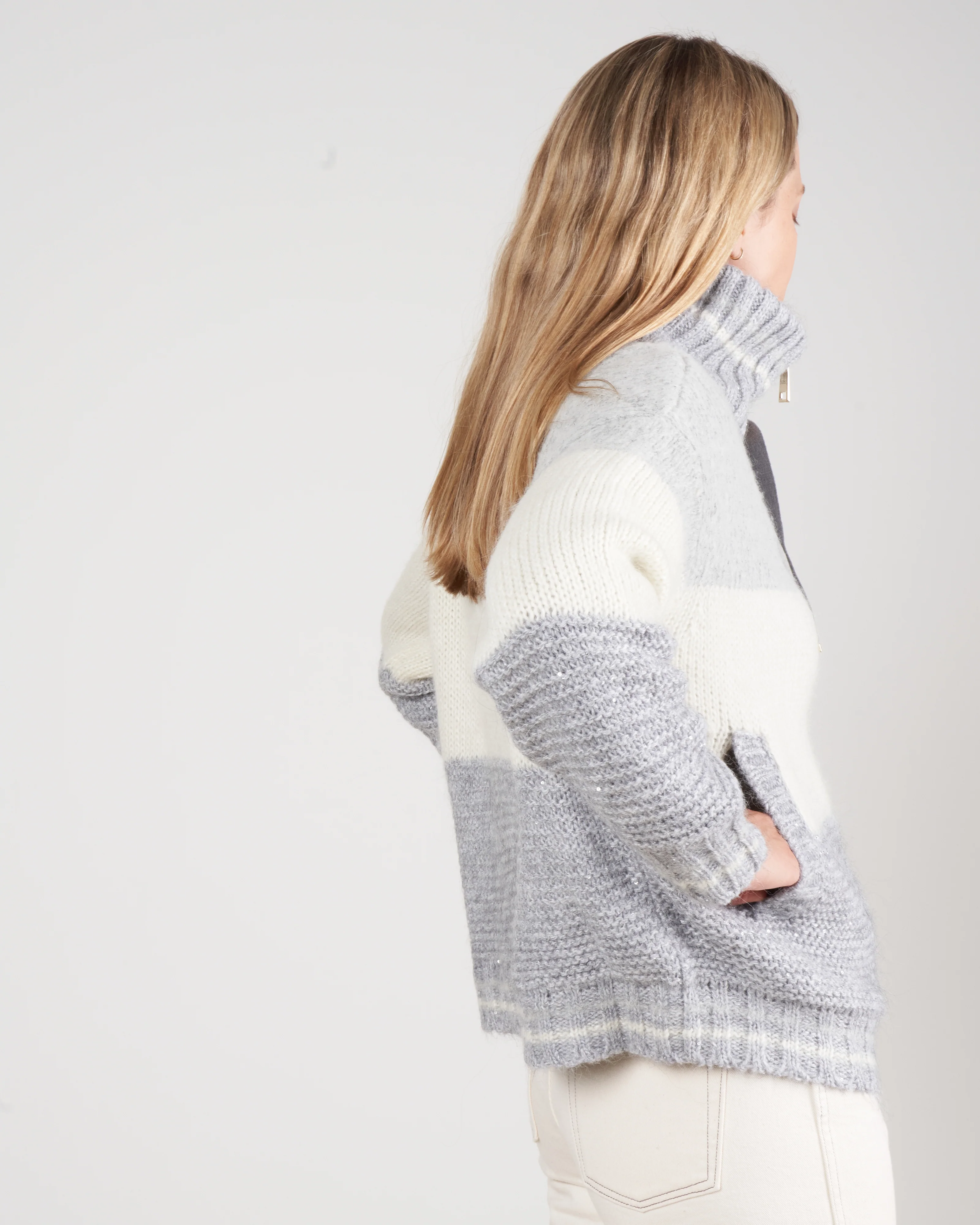 wool/ alpaca blend knit jacket - grey - Image 5