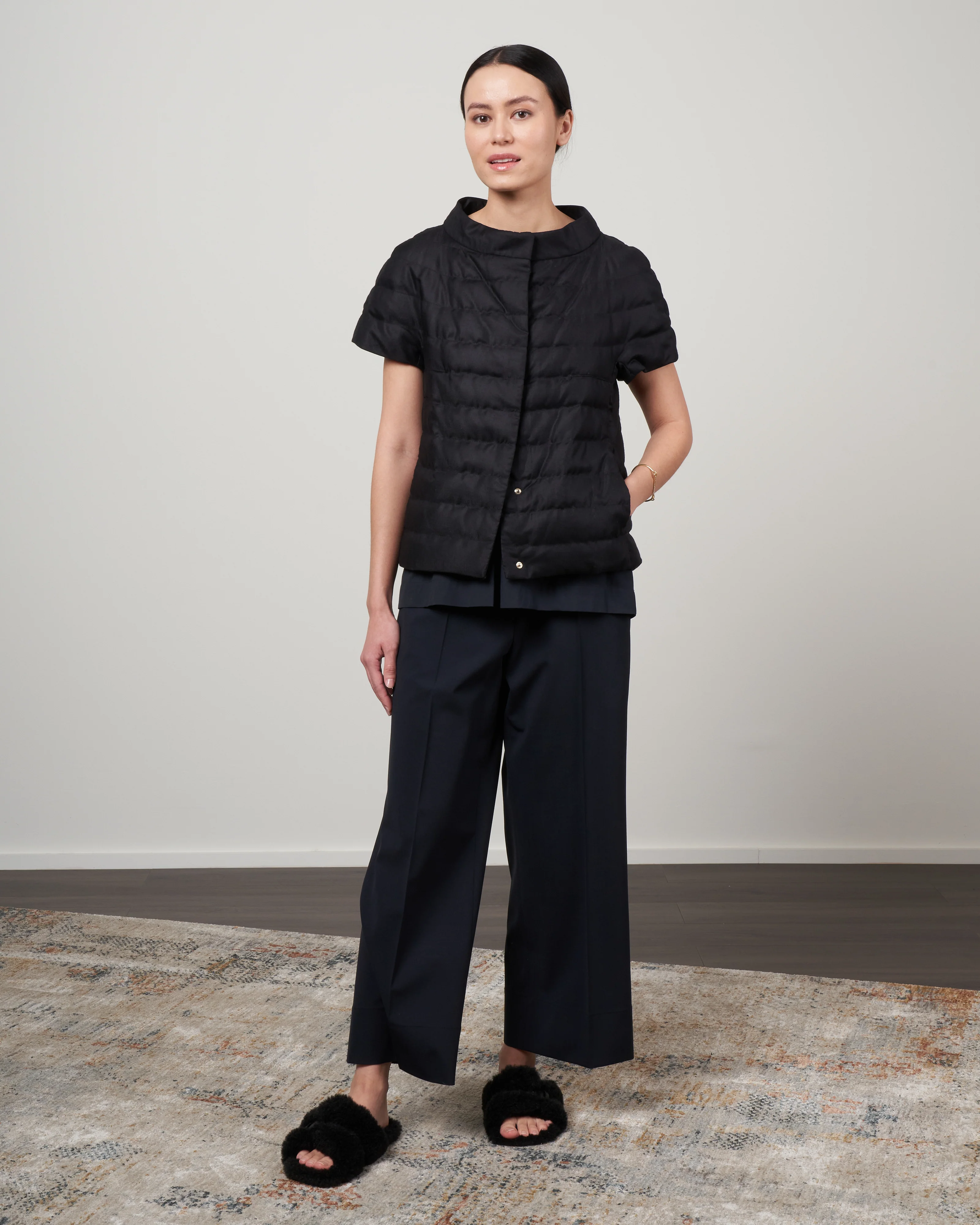 wool blend down cap sleeve - nero - Image 2