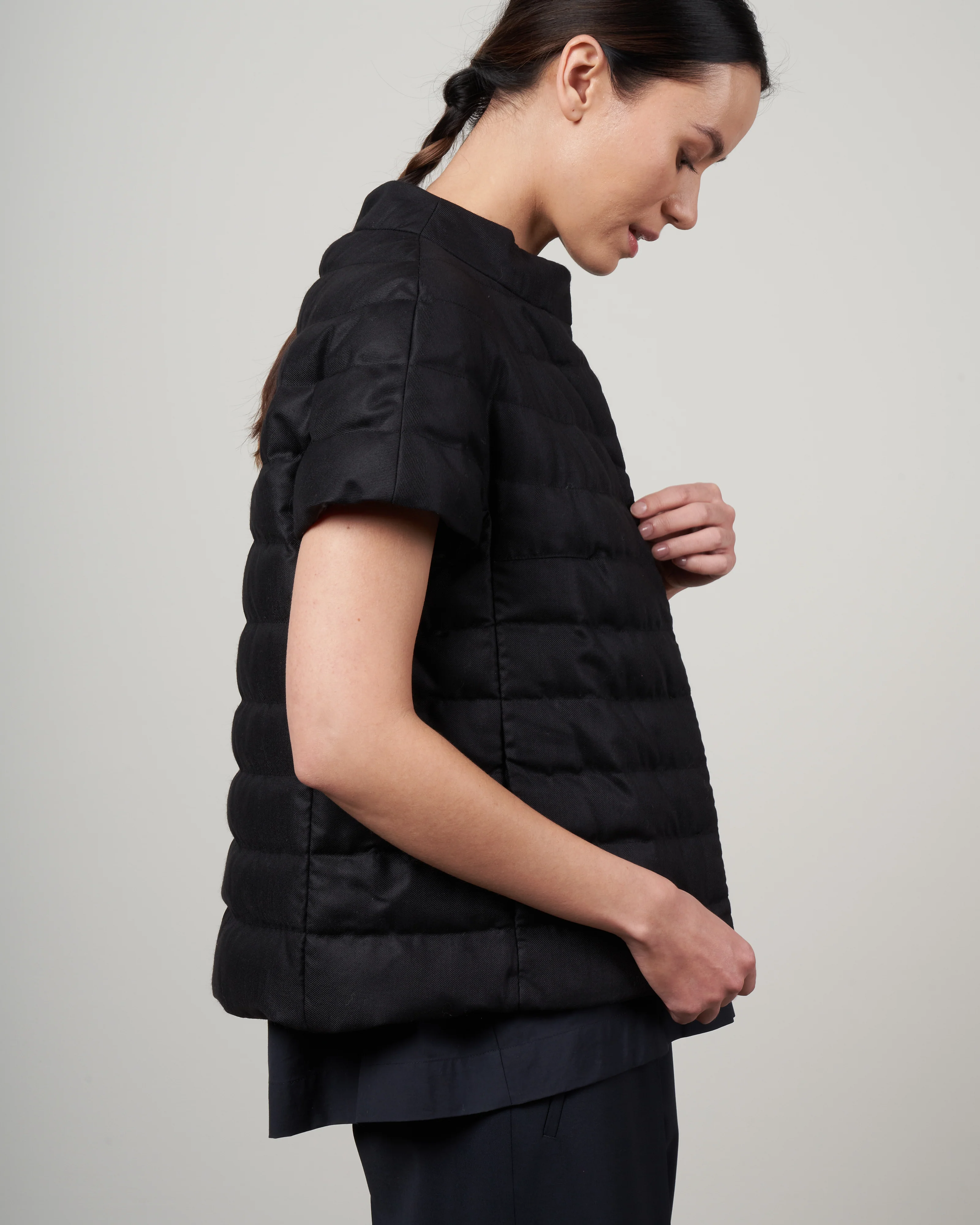 wool blend down cap sleeve - nero - Image 3