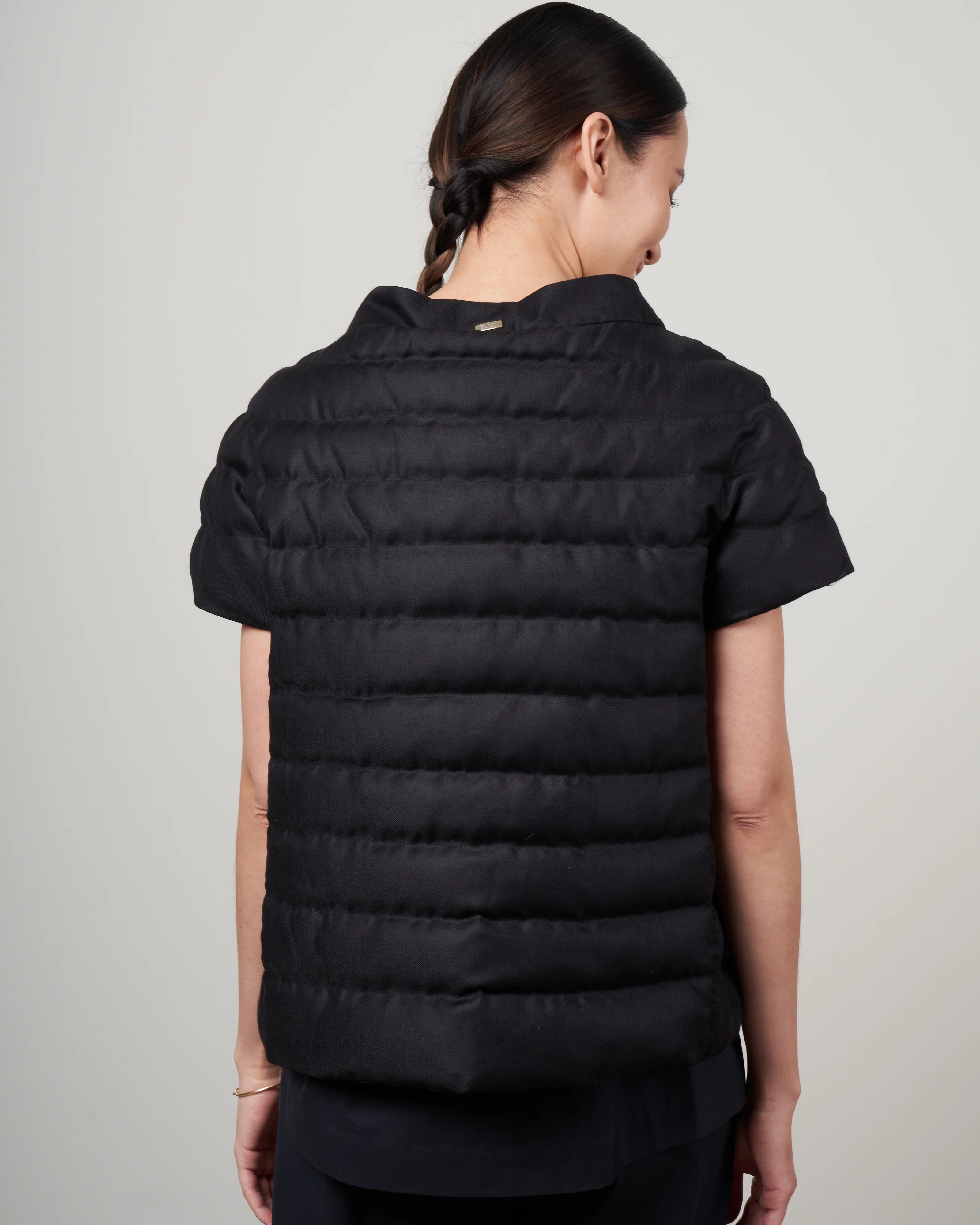 wool blend down cap sleeve - nero - Image 4