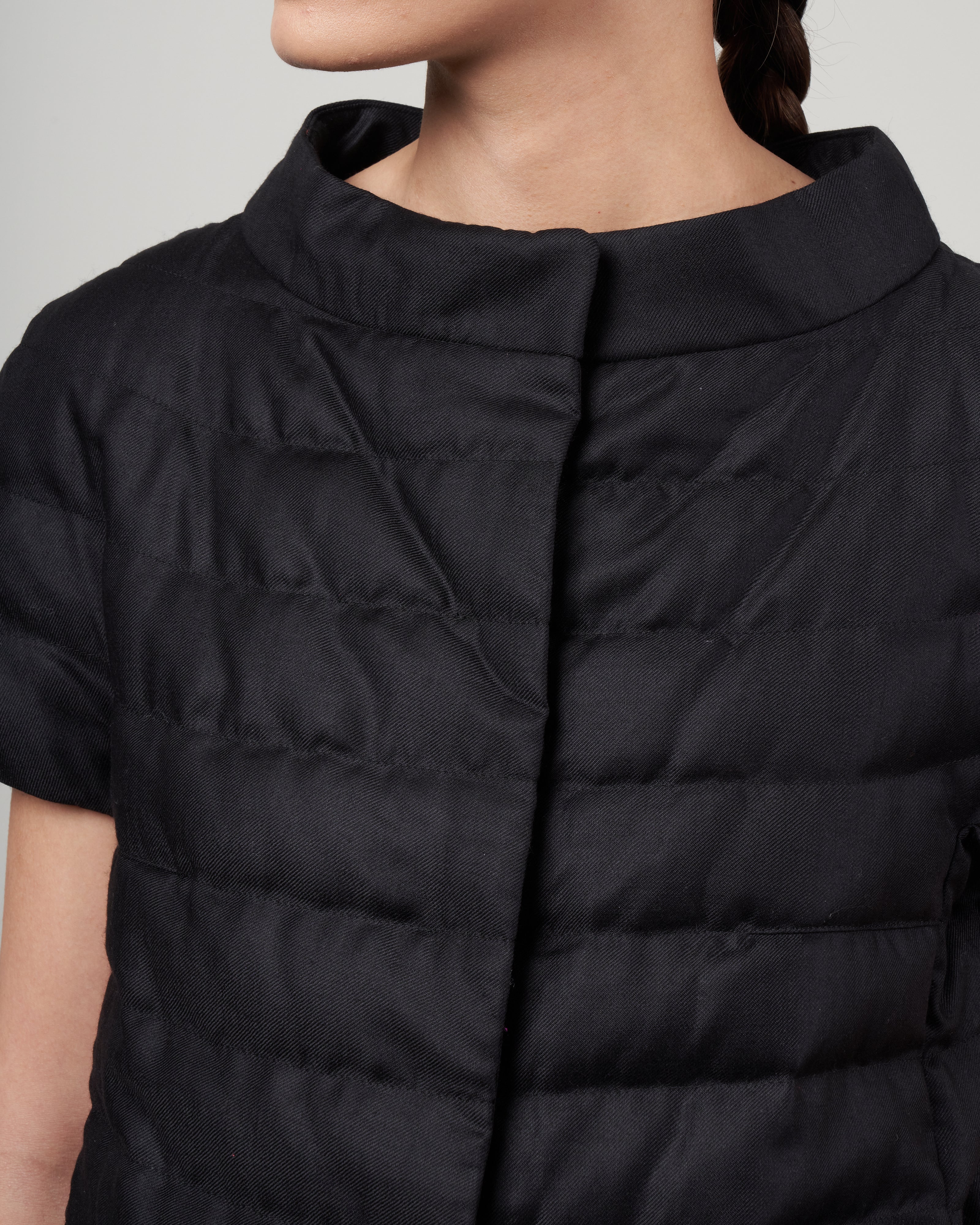 wool blend down cap sleeve - nero - Image 5
