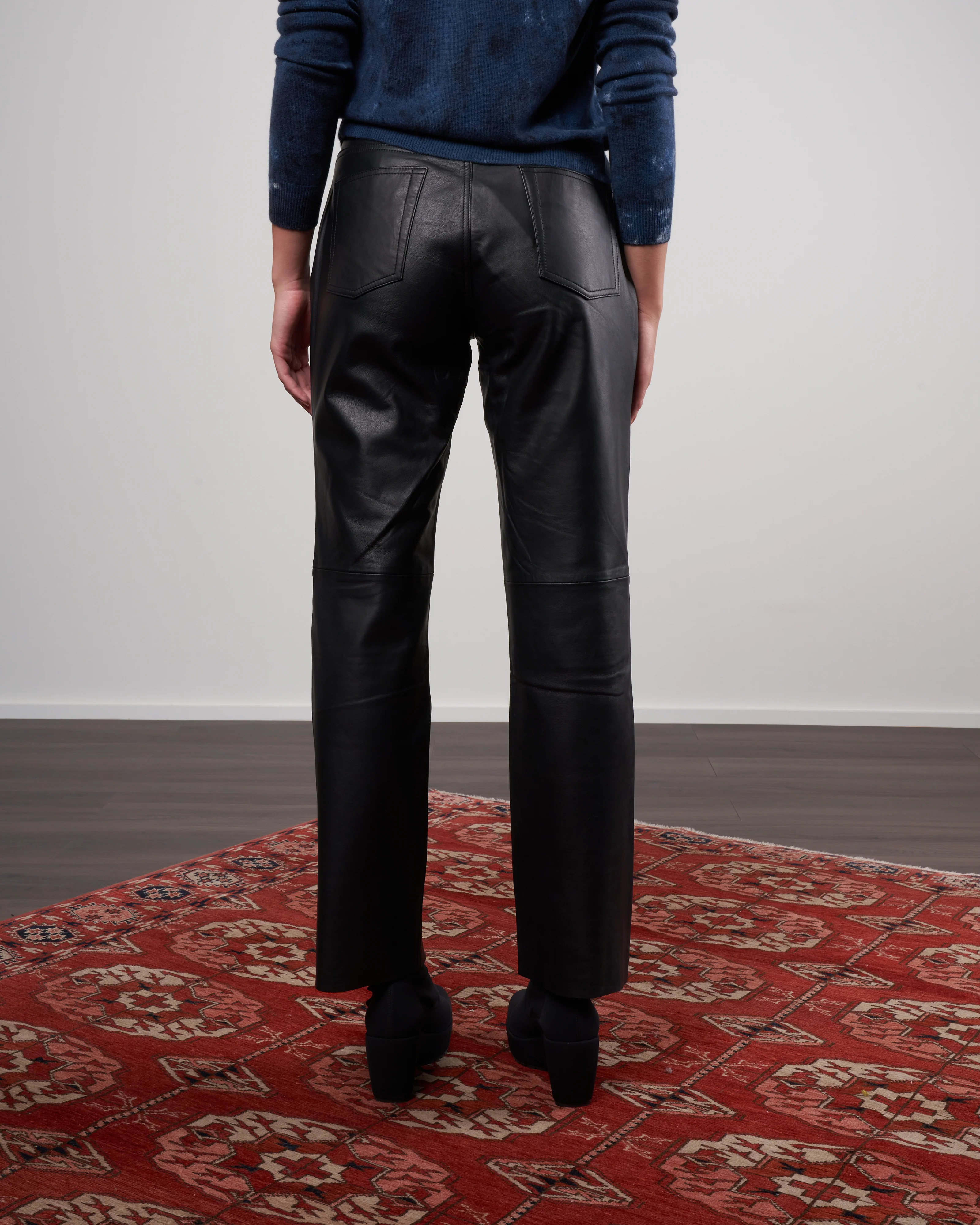 straight leather trouser - black - Image 4