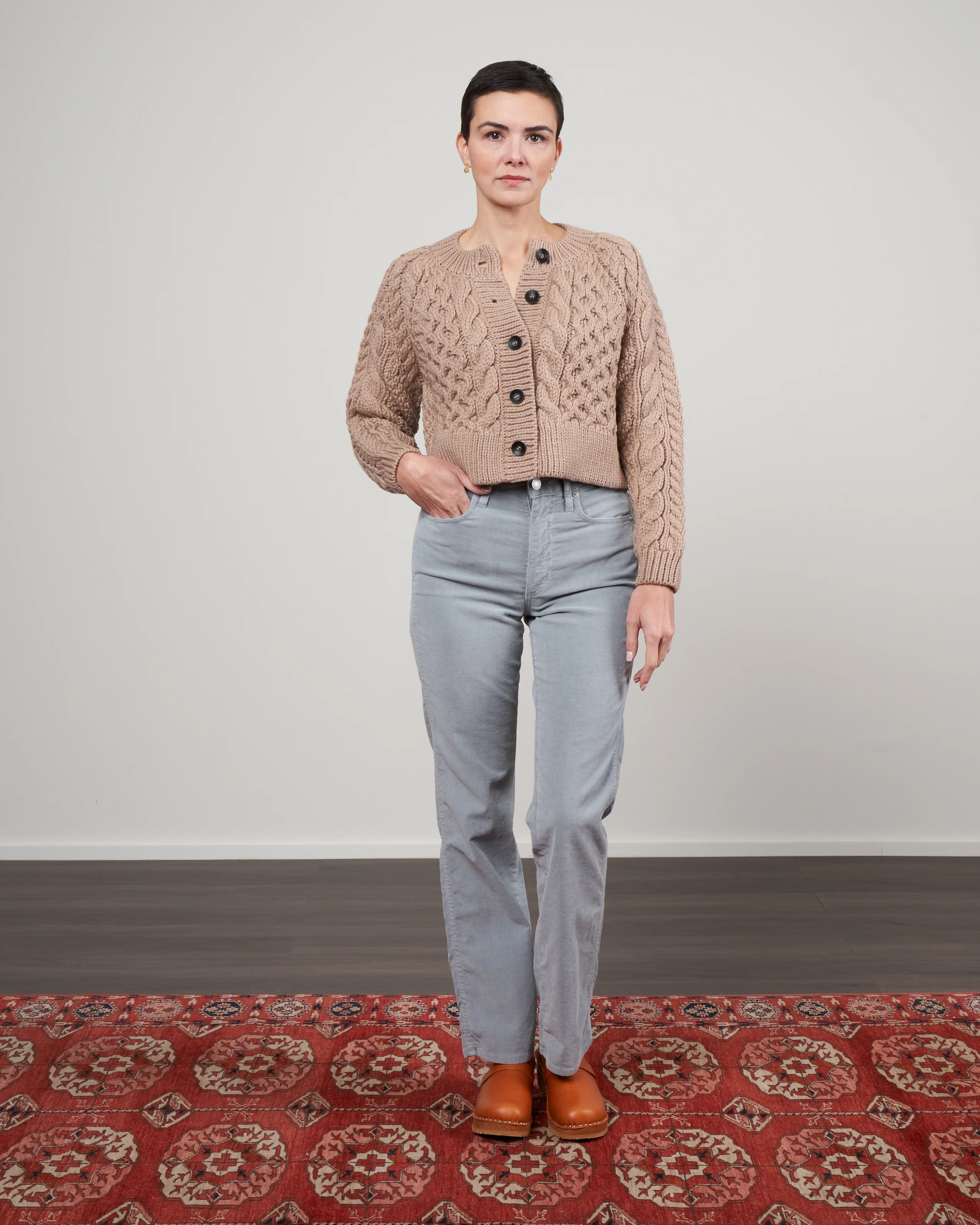 buttoned aran cardigan - warm taupe - Image 2
