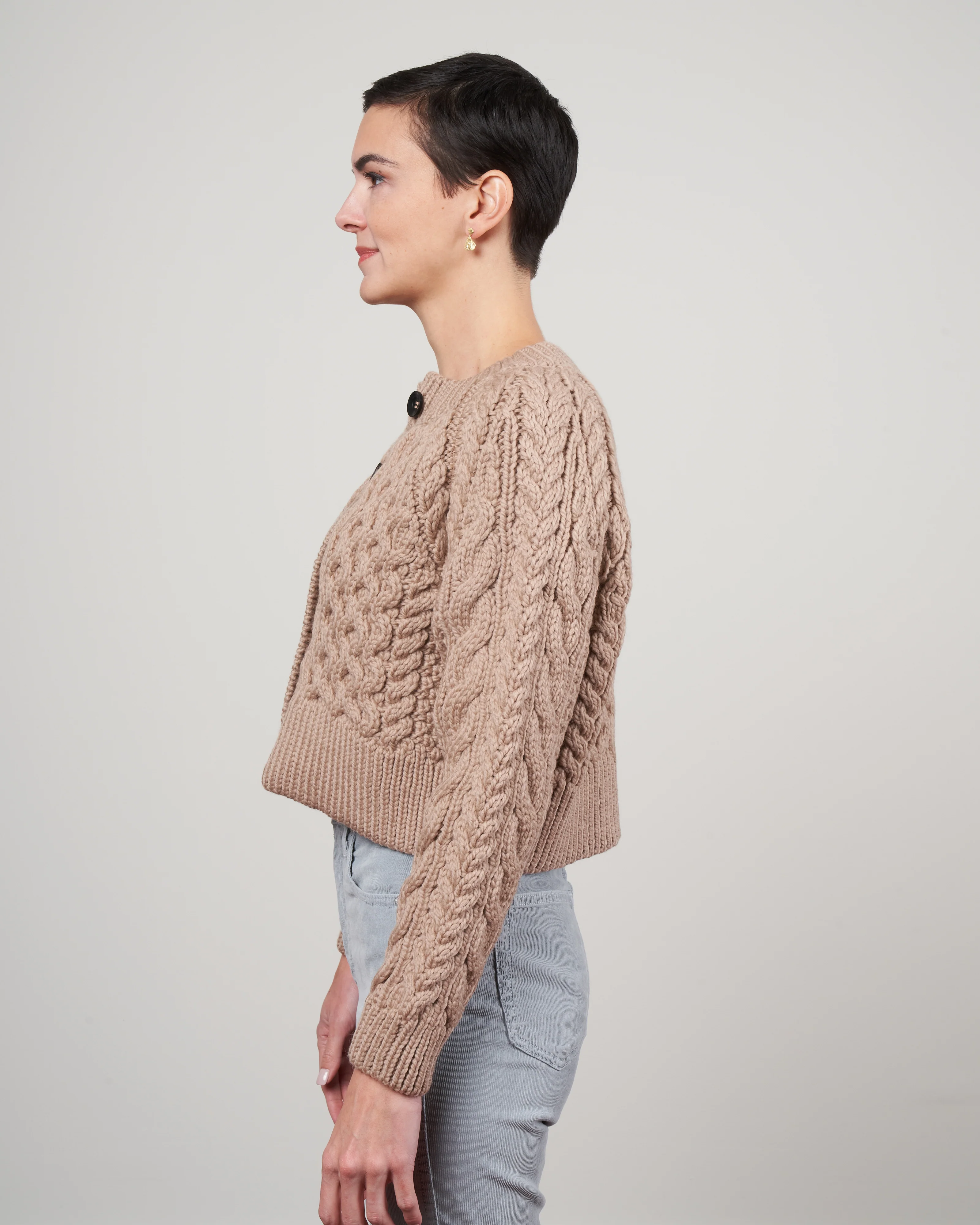 buttoned aran cardigan - warm taupe - Image 3