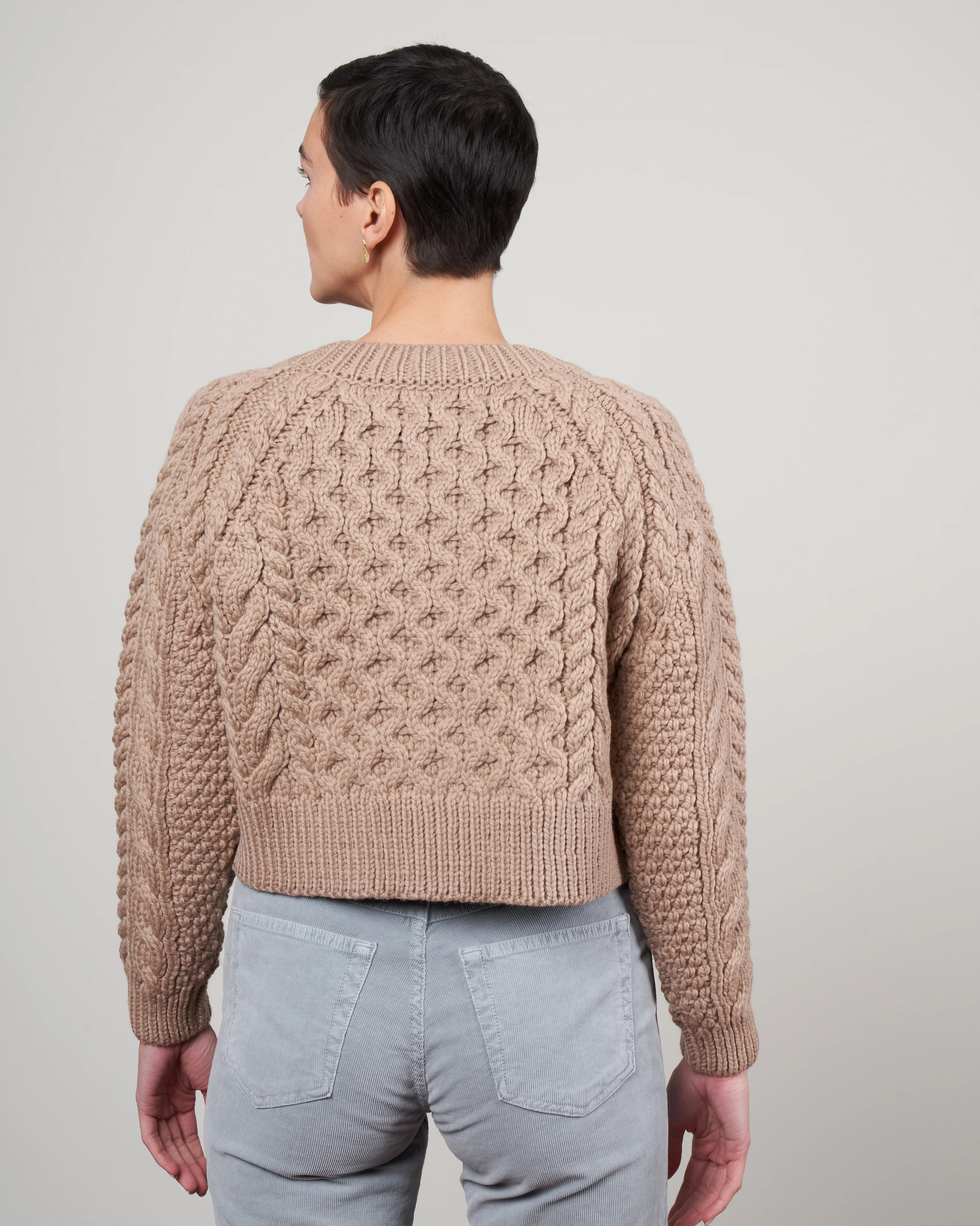 buttoned aran cardigan - warm taupe - Image 4
