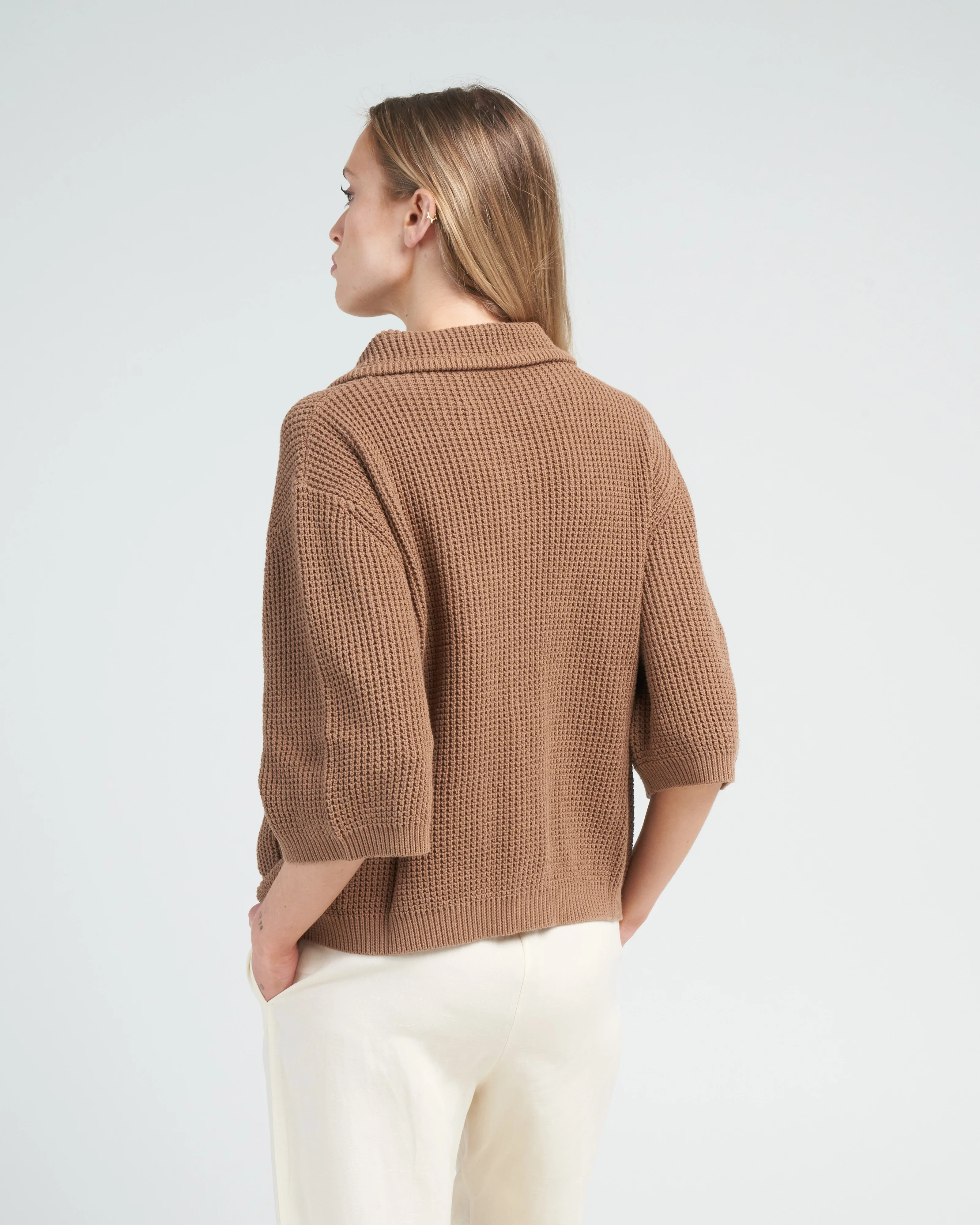 buttoned waffle cardigan - brown sugar - Image 5