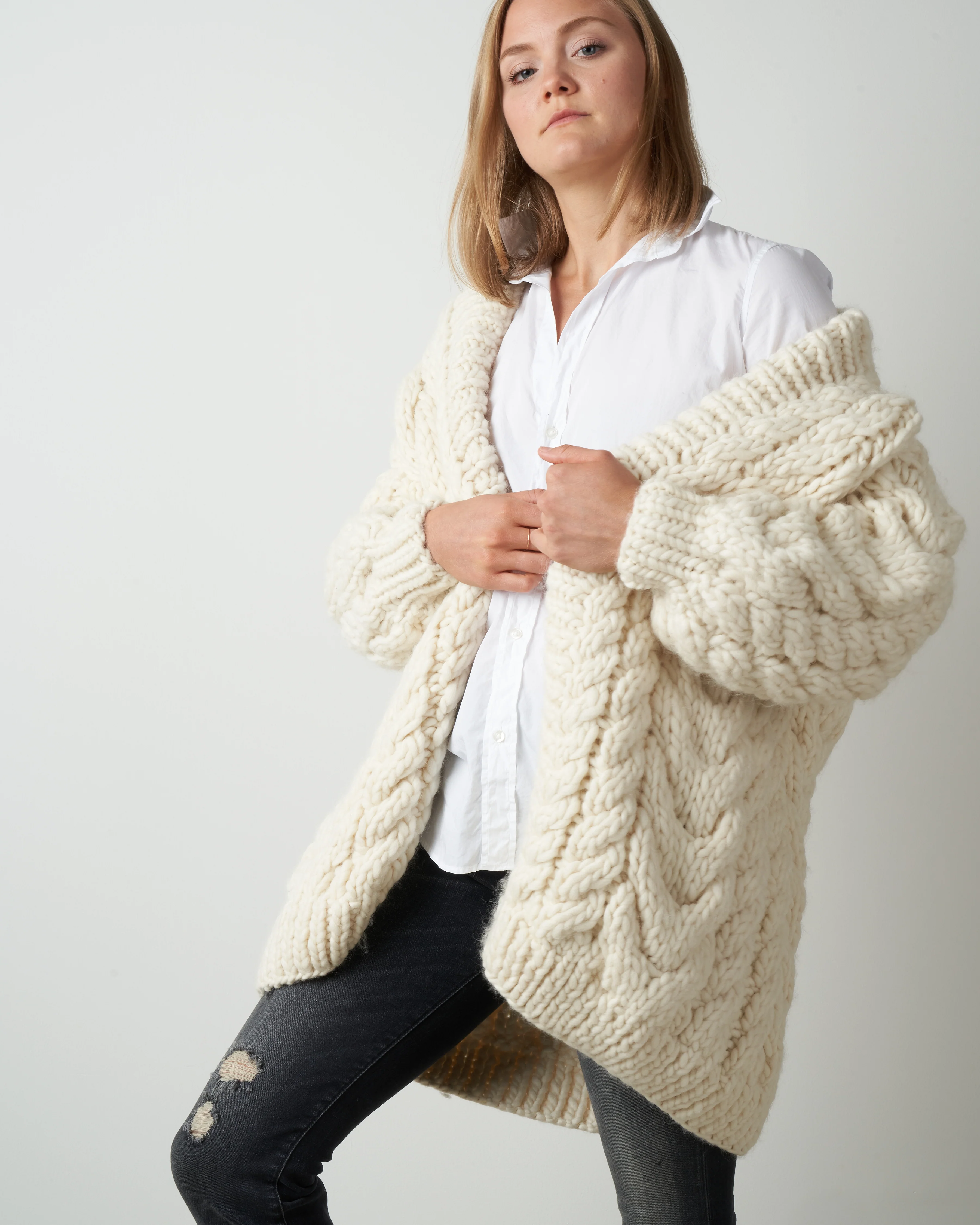 cable cardigan - cream - Image 2