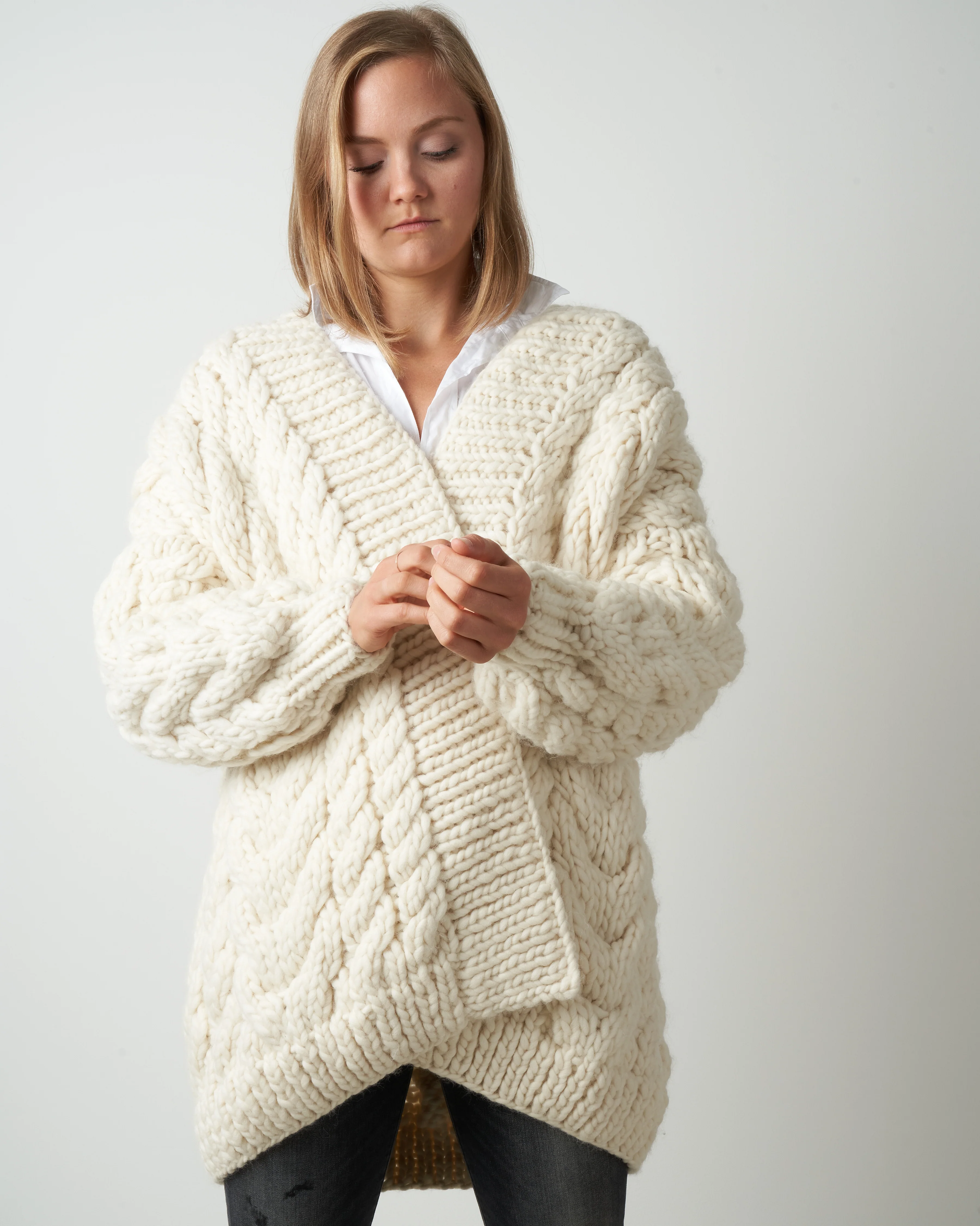 cable cardigan - cream - Image 3