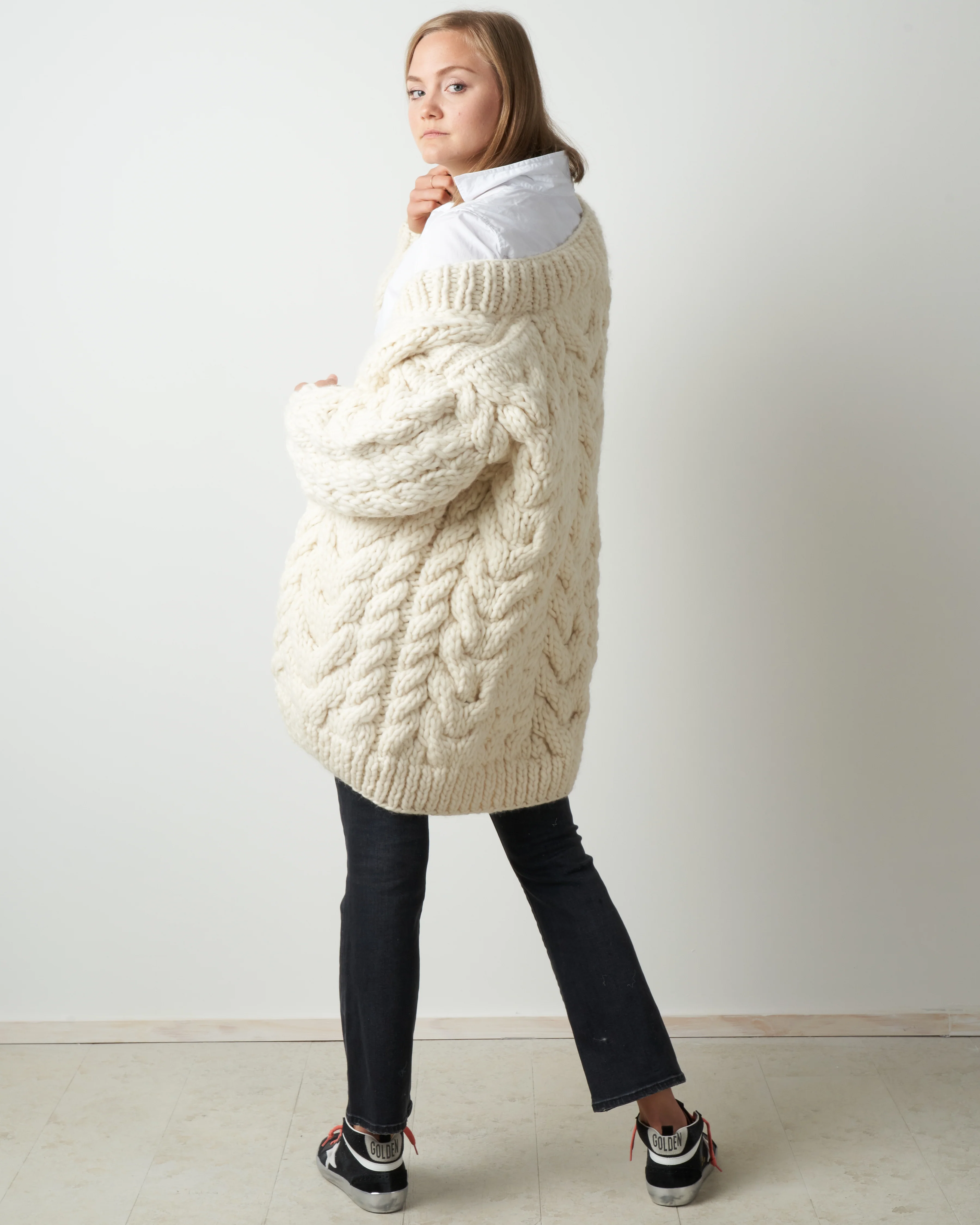 cable cardigan - cream - Image 4