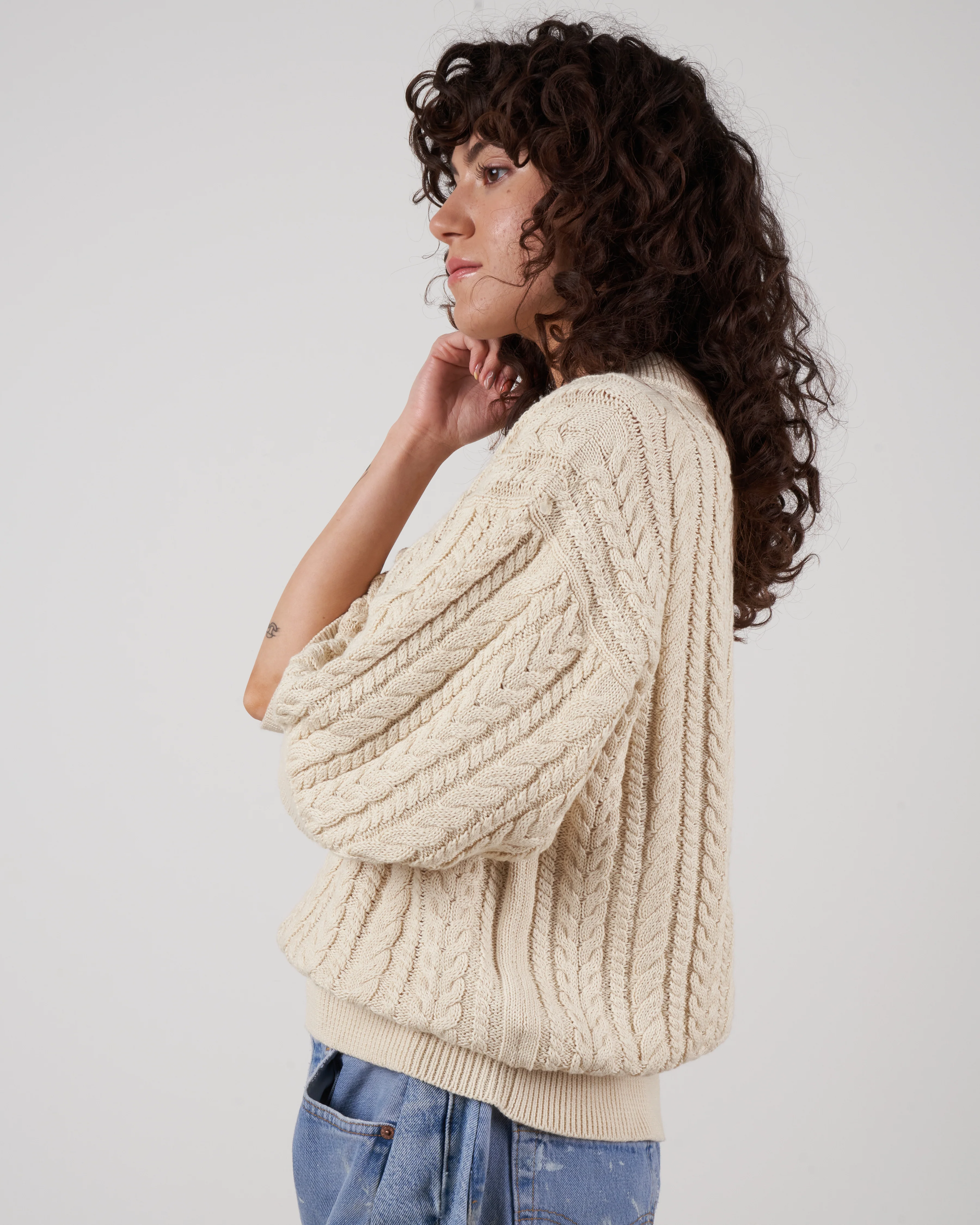 cable v-neck tunic - ivory - Image 3