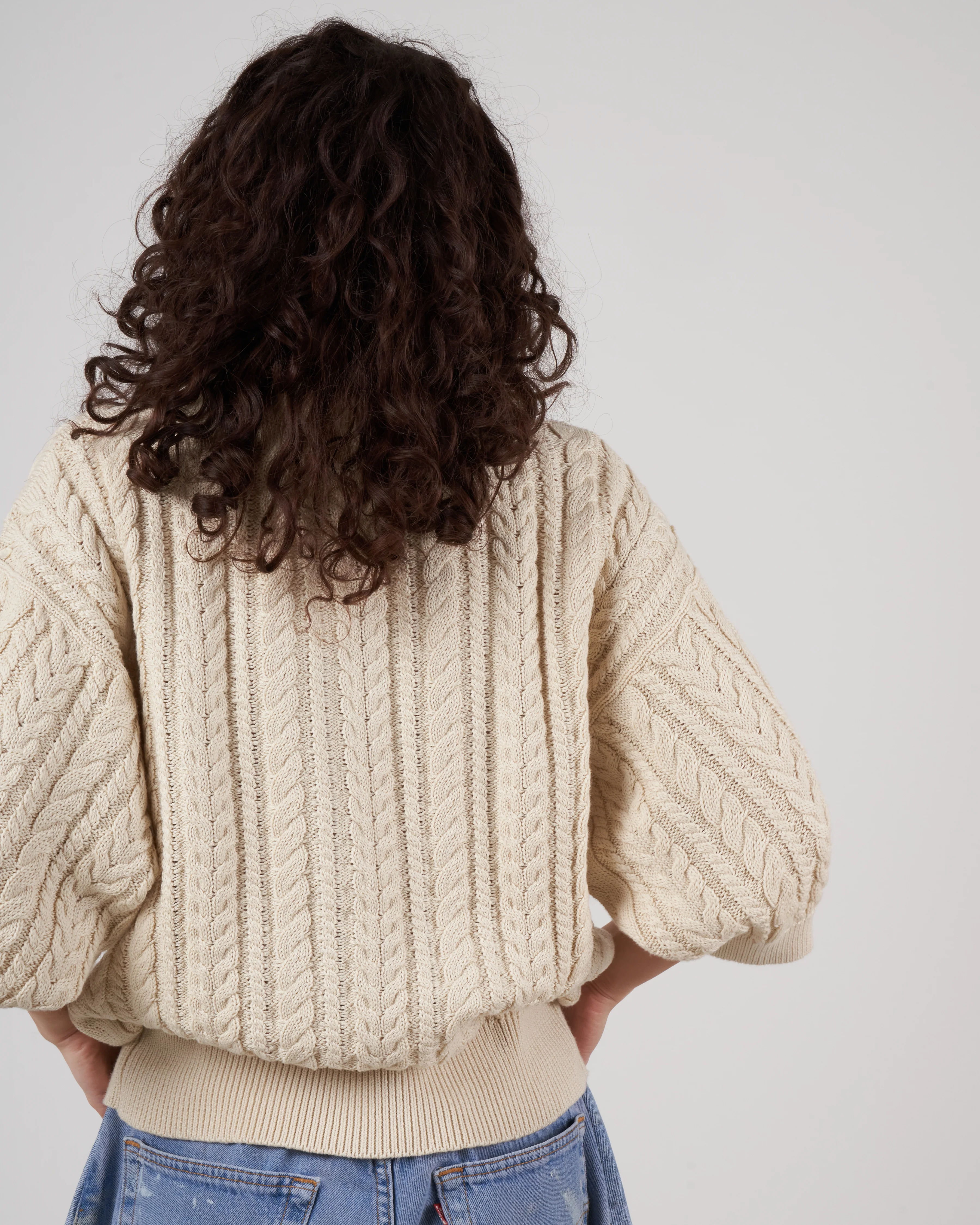 cable v-neck tunic - ivory - Image 4