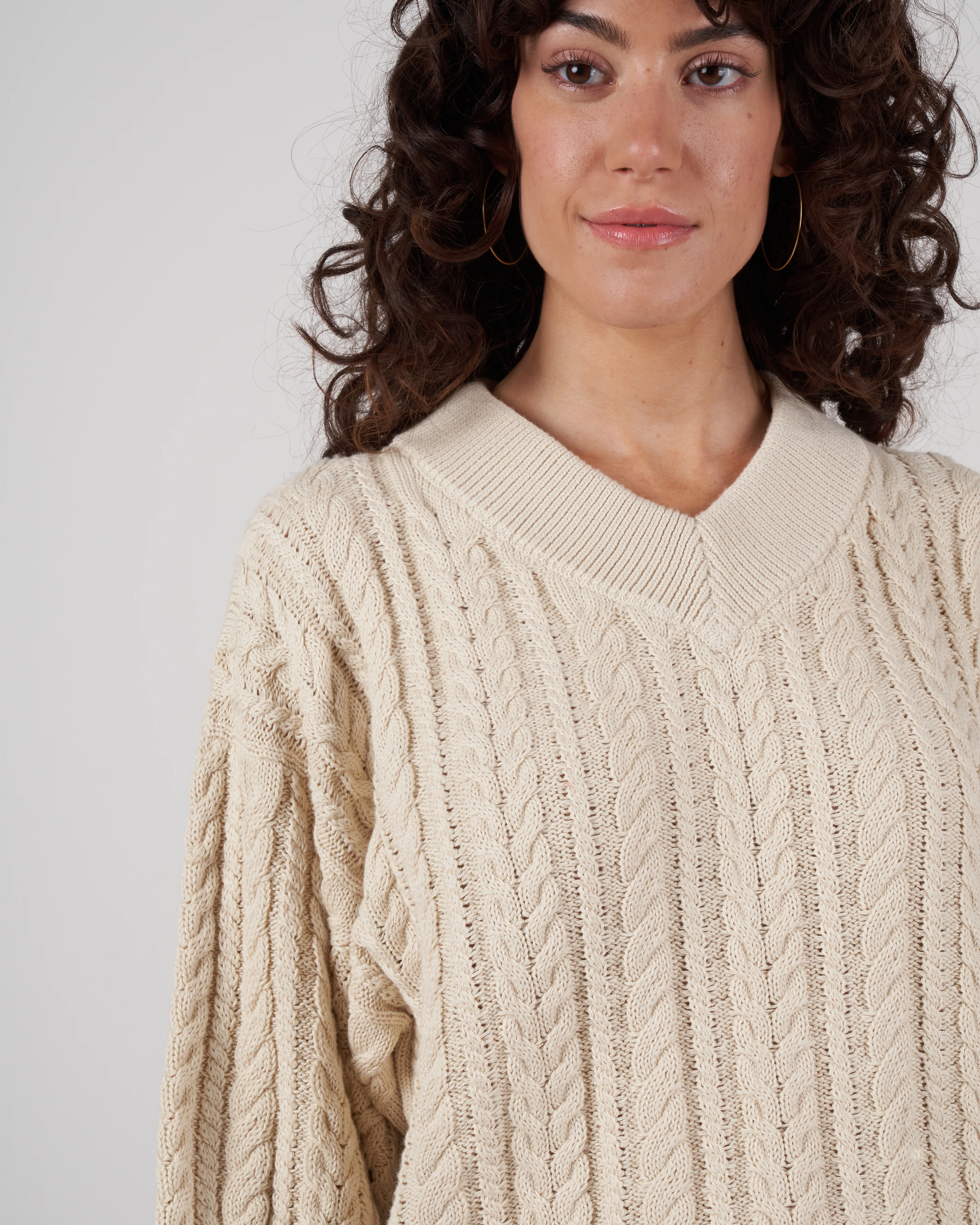 cable v-neck tunic - ivory - Image 6
