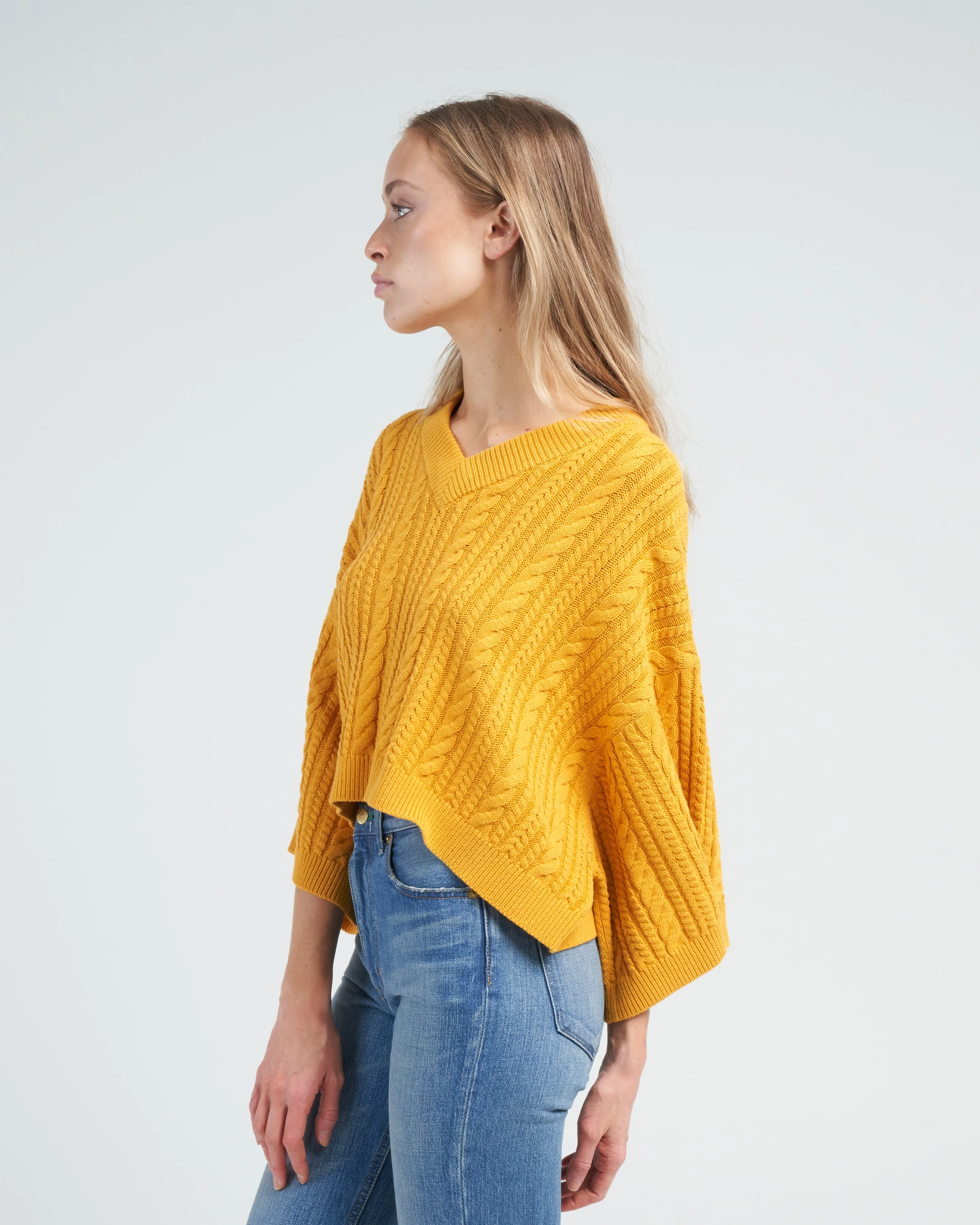 cropped cable v neck - marigold - Image 3