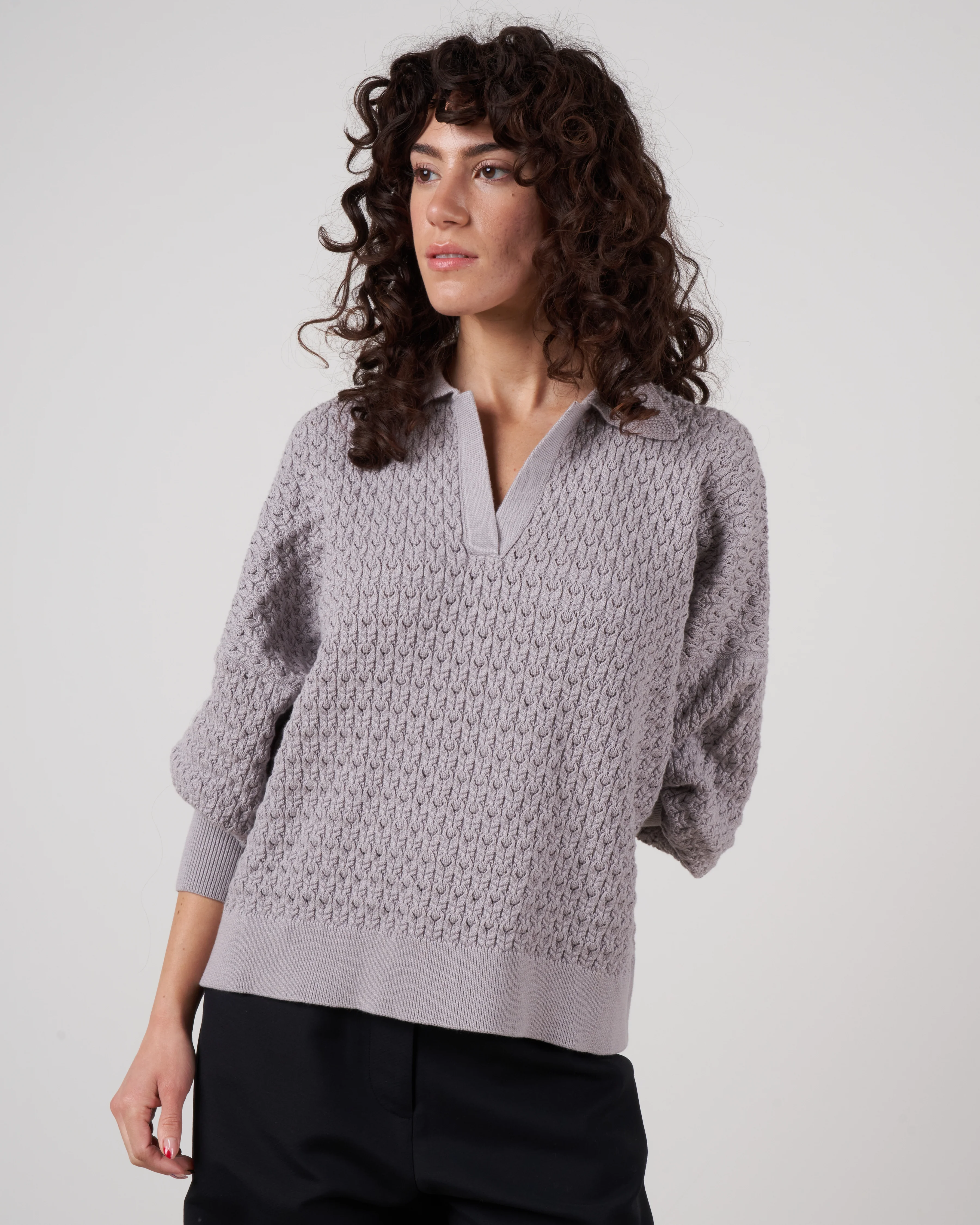 lace polo - stone grey - Image 2