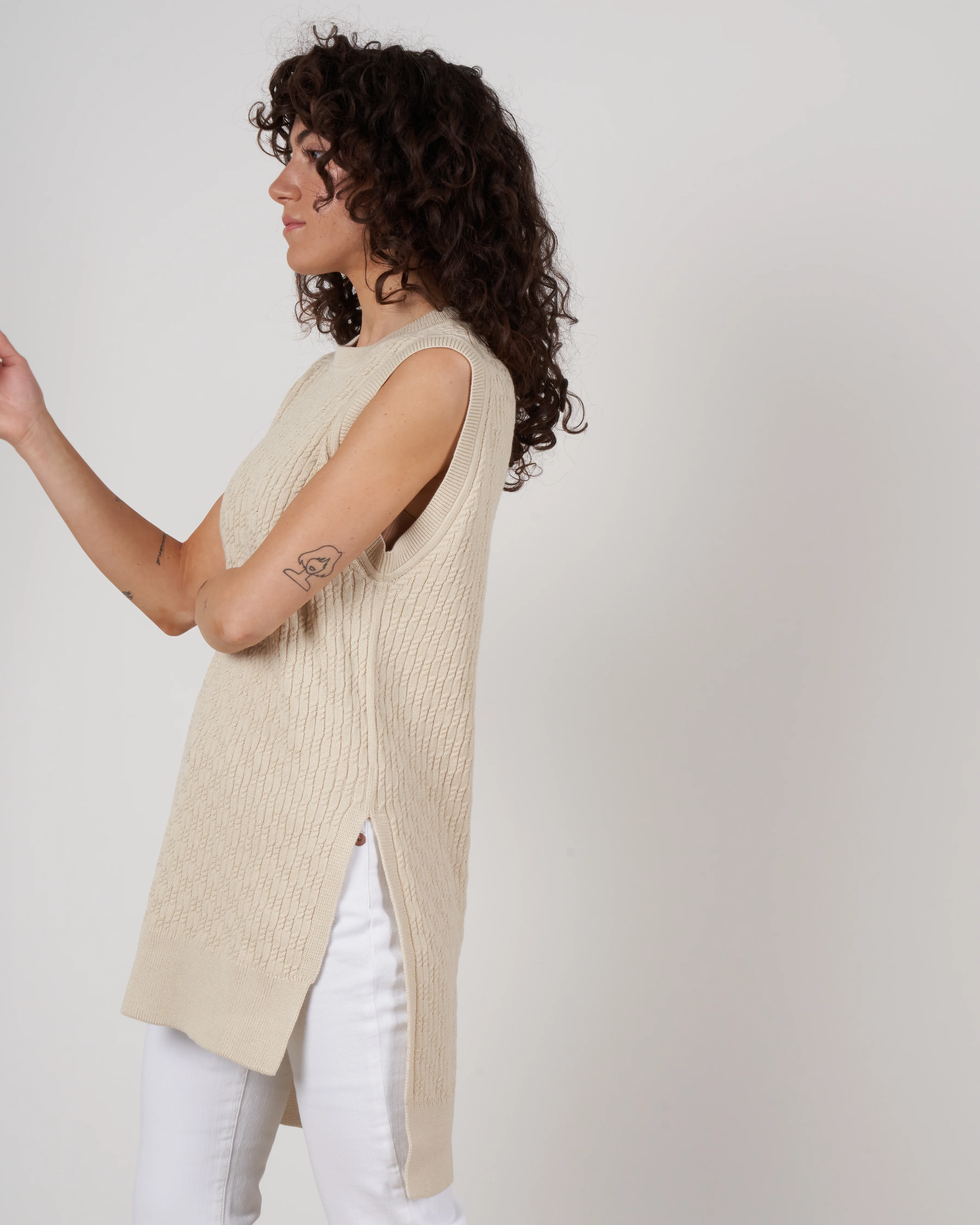 sleeveless cable top - ivory - Image 2