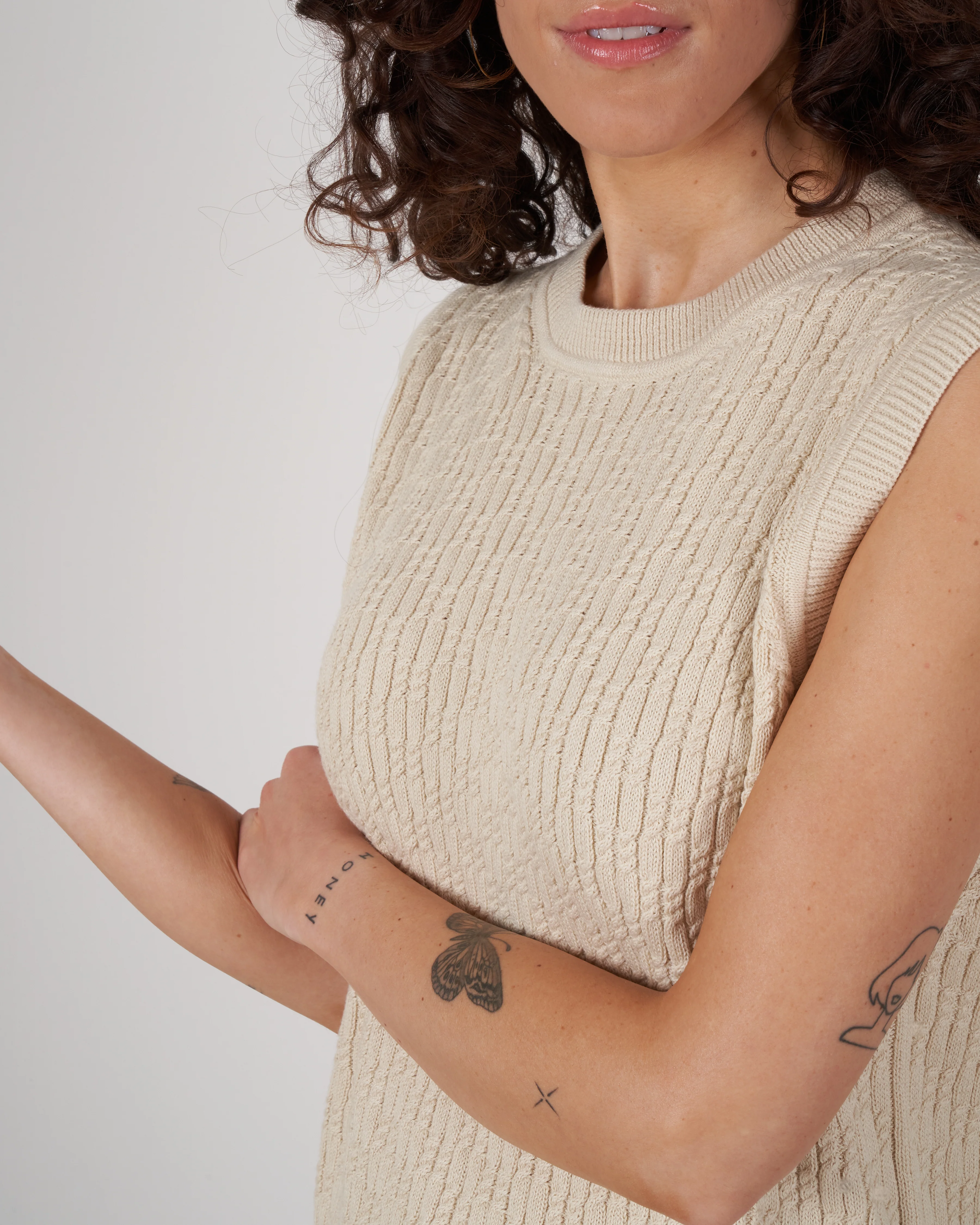 sleeveless cable top - ivory - Image 4
