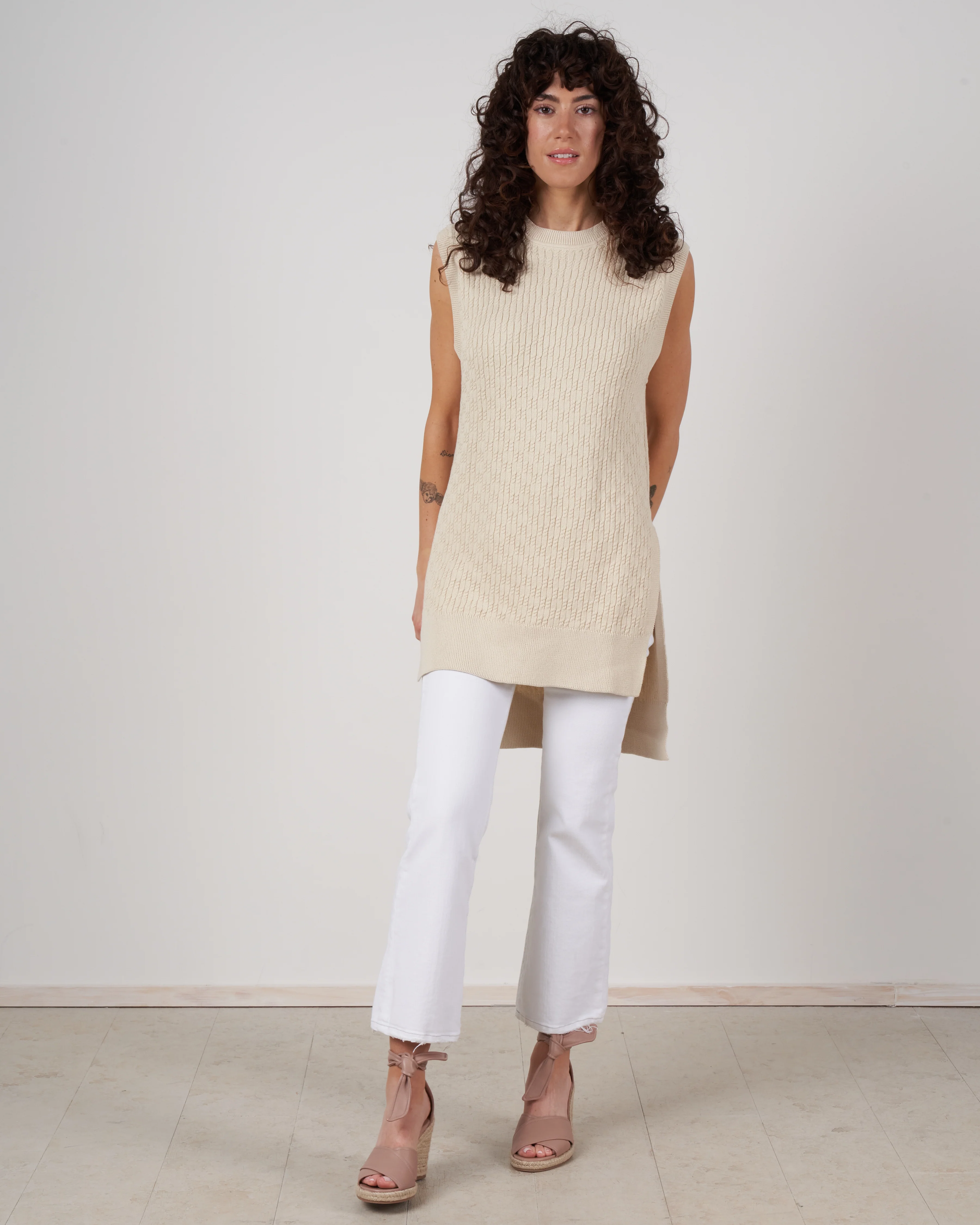 sleeveless cable top - ivory - Image 5