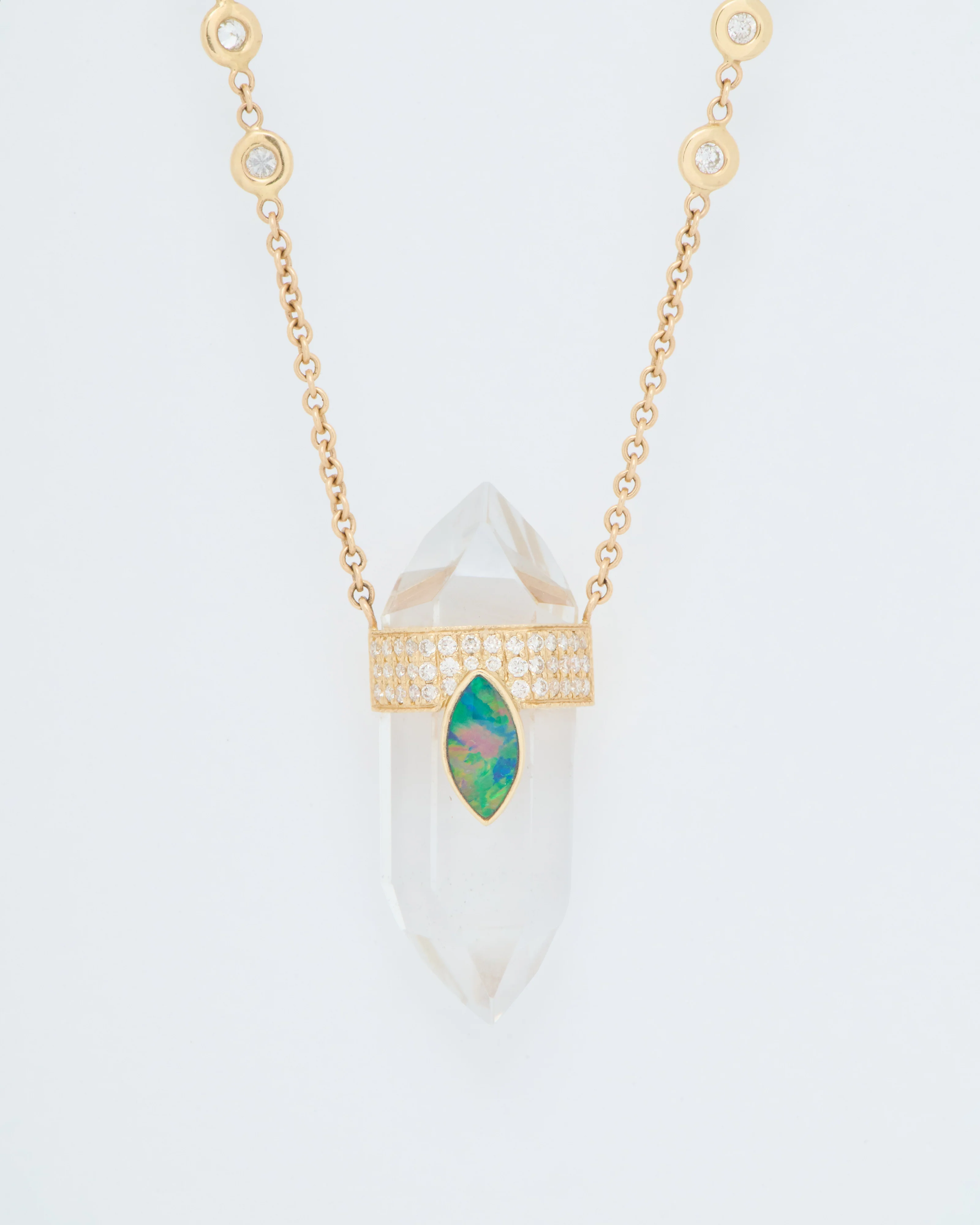 3 row pave opal and quartz crystal necklace - Image 3