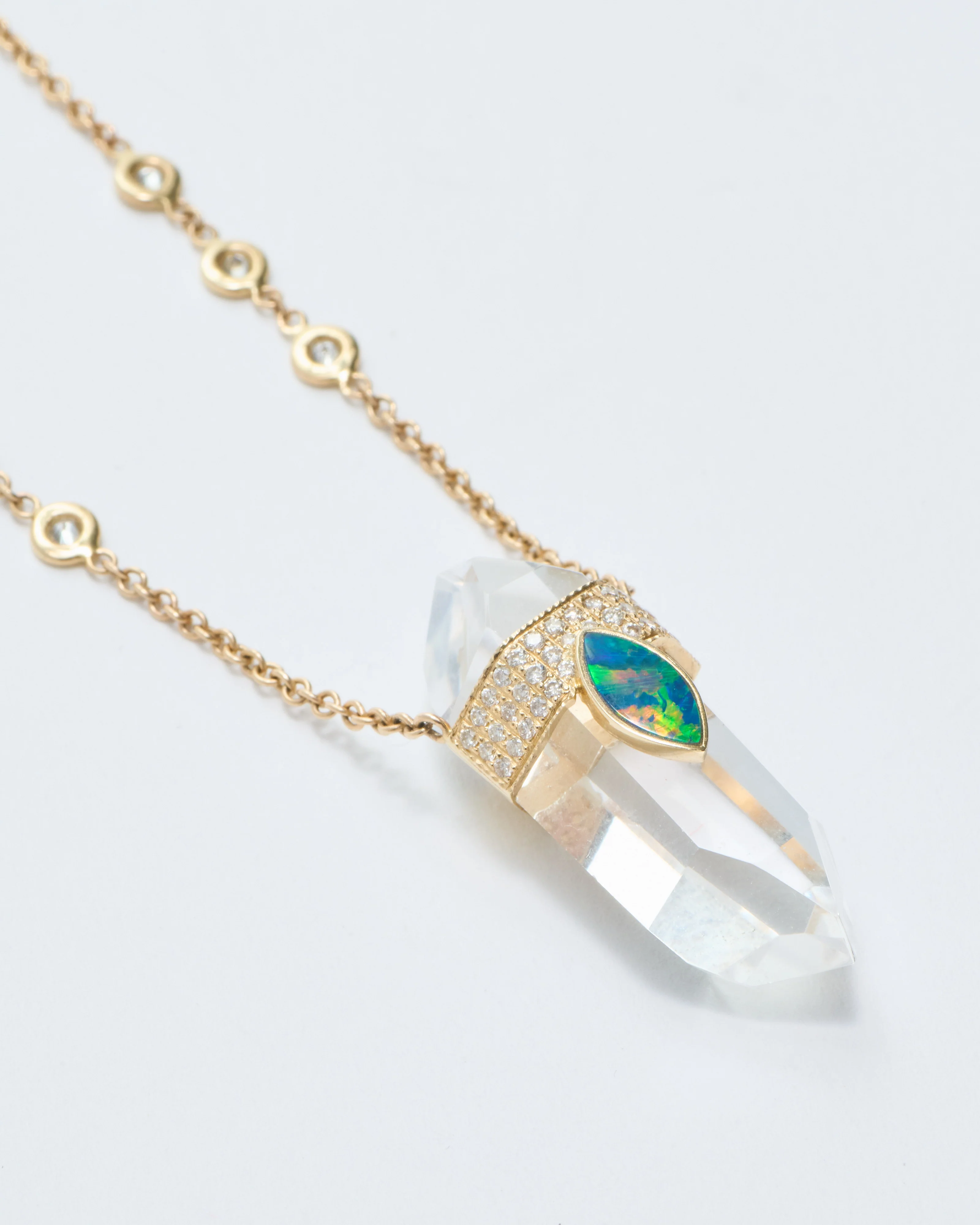 3 row pave opal and quartz crystal necklace - Image 4