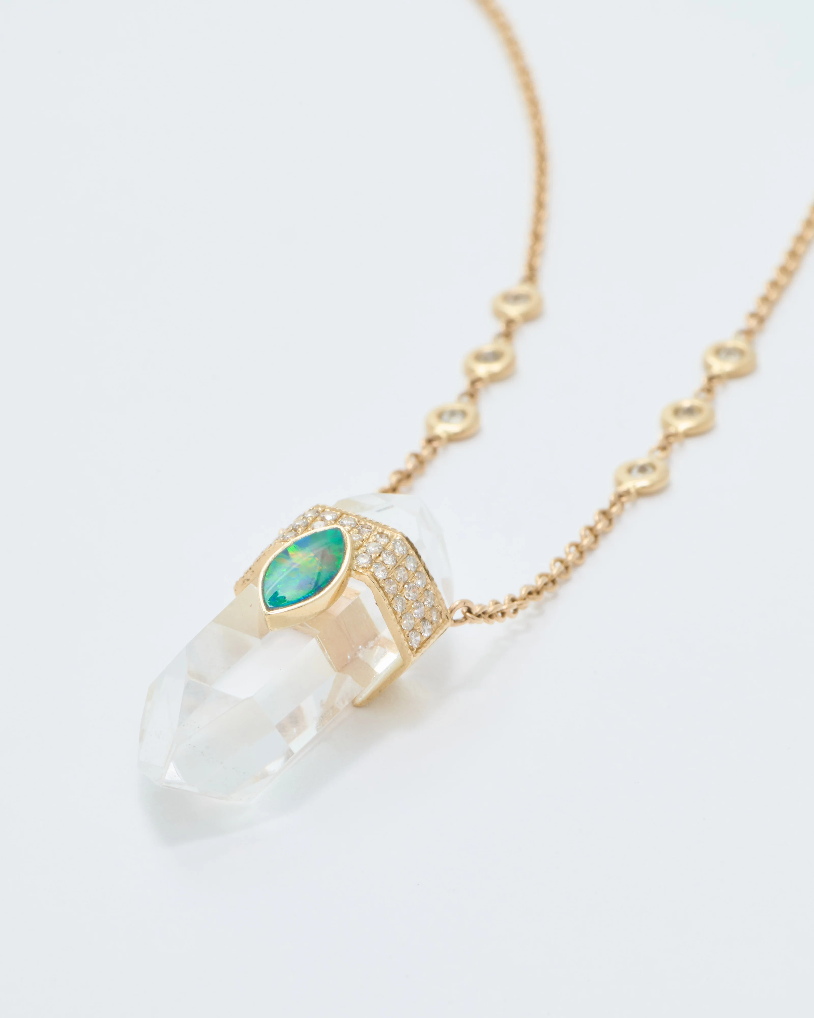 3 row pave opal and quartz crystal necklace - Image 5