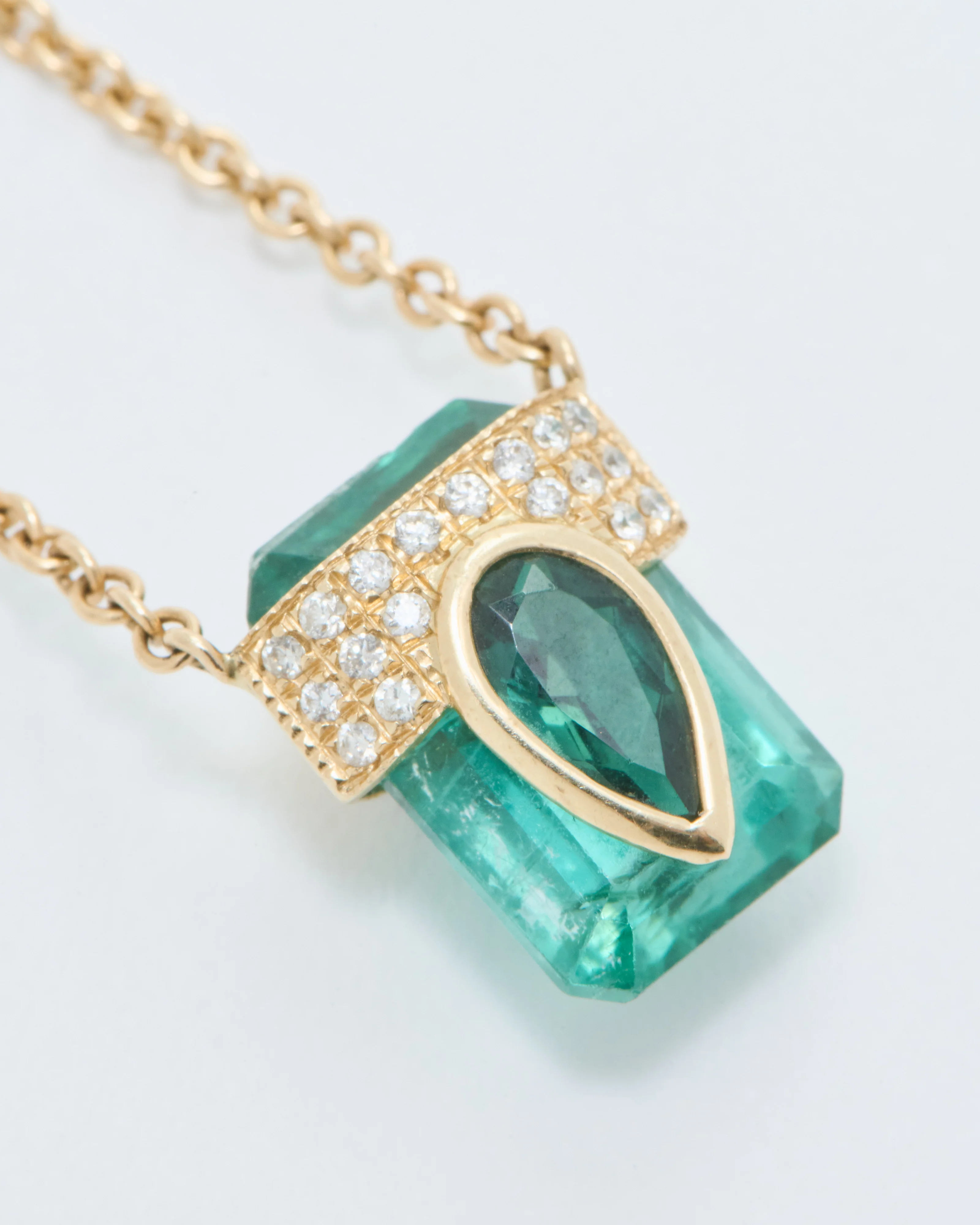 3 row pave tourmaline pendant necklace - Image 3