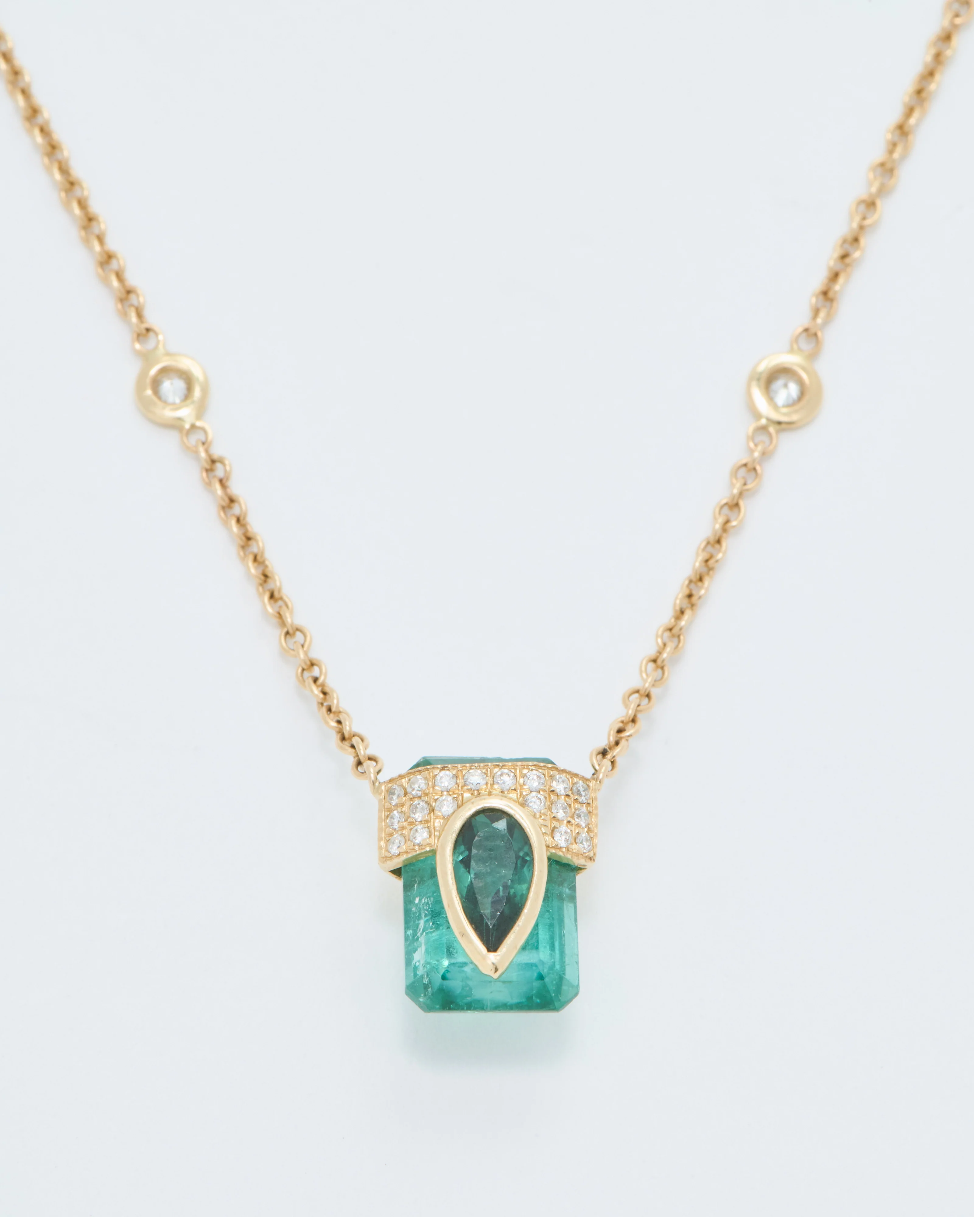 3 row pave tourmaline pendant necklace - Image 5