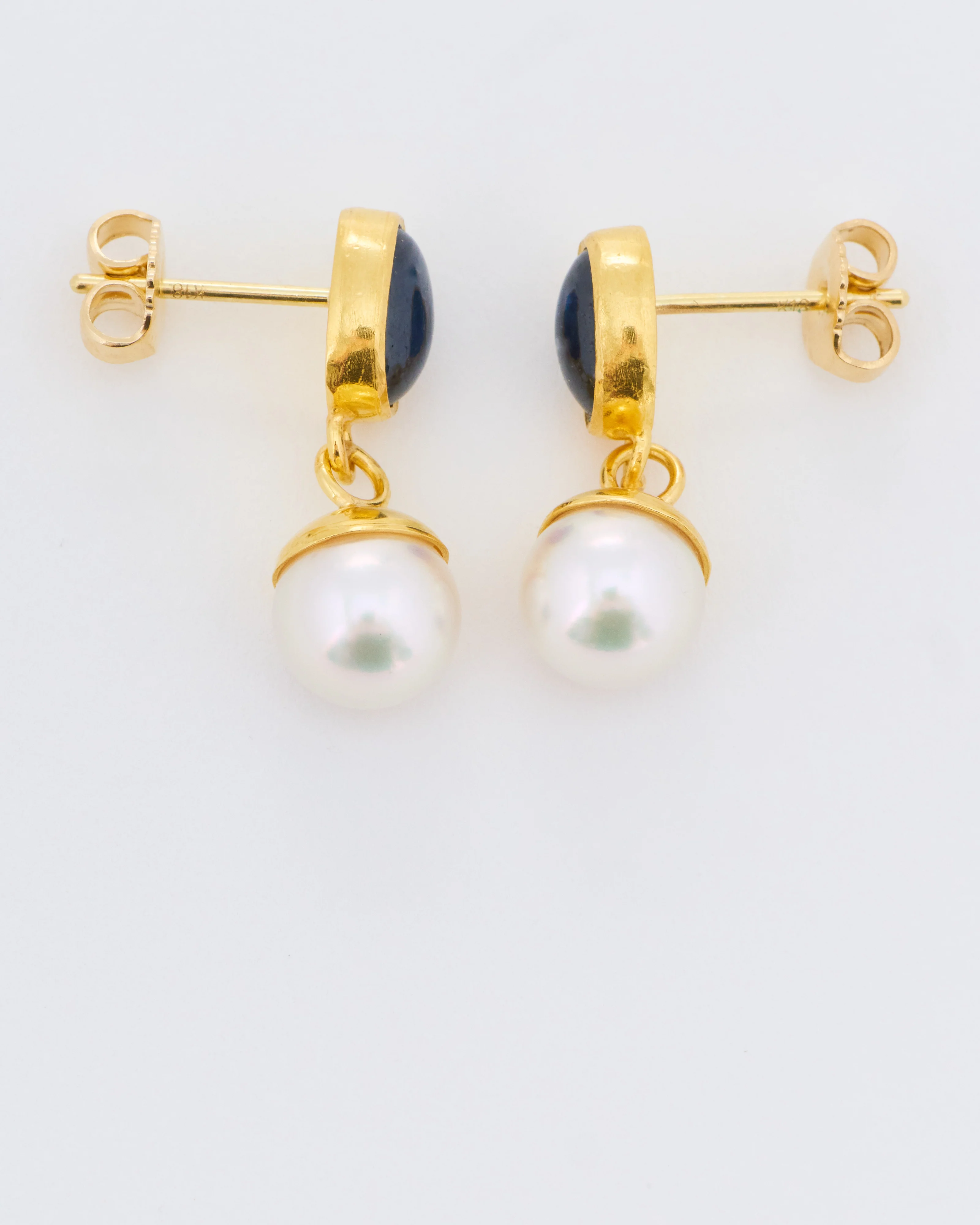 sapphire bell earrings with akoya pearls - Image 3