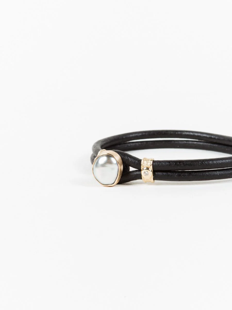 leather bracelet with tahitian pearl - Image 2