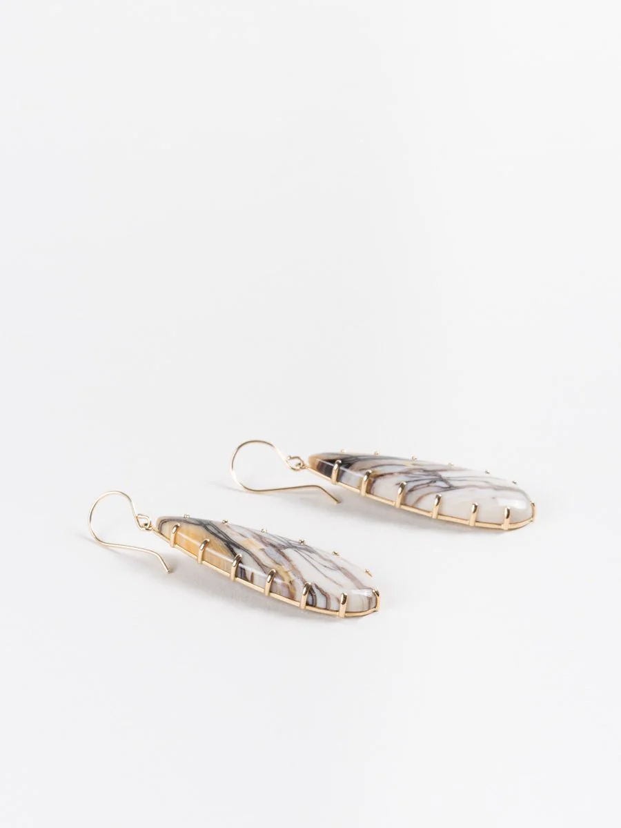 fossilized channel wood & gold earrings - Image 3
