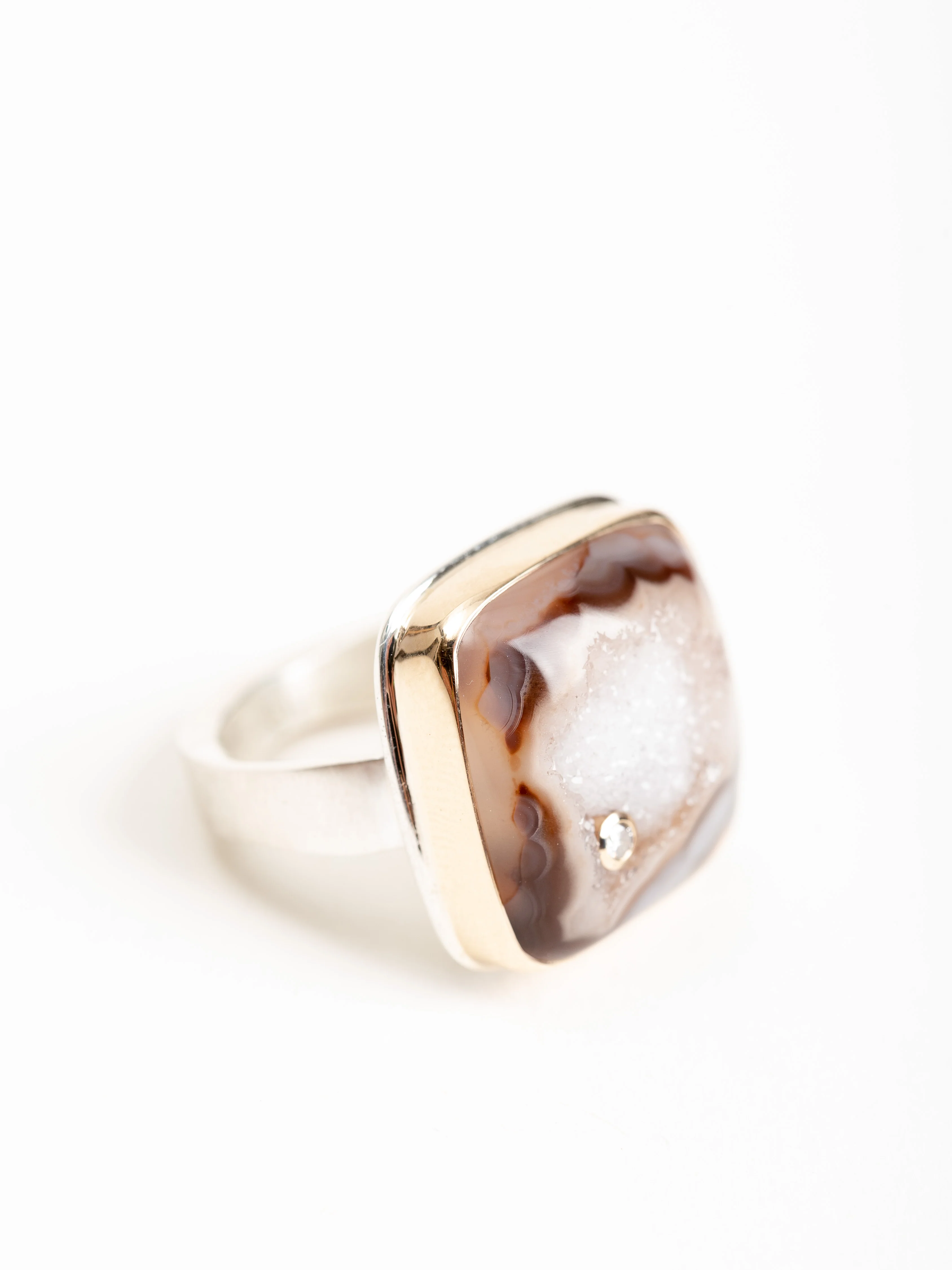 square dark drusy & diamond ring - Image 2