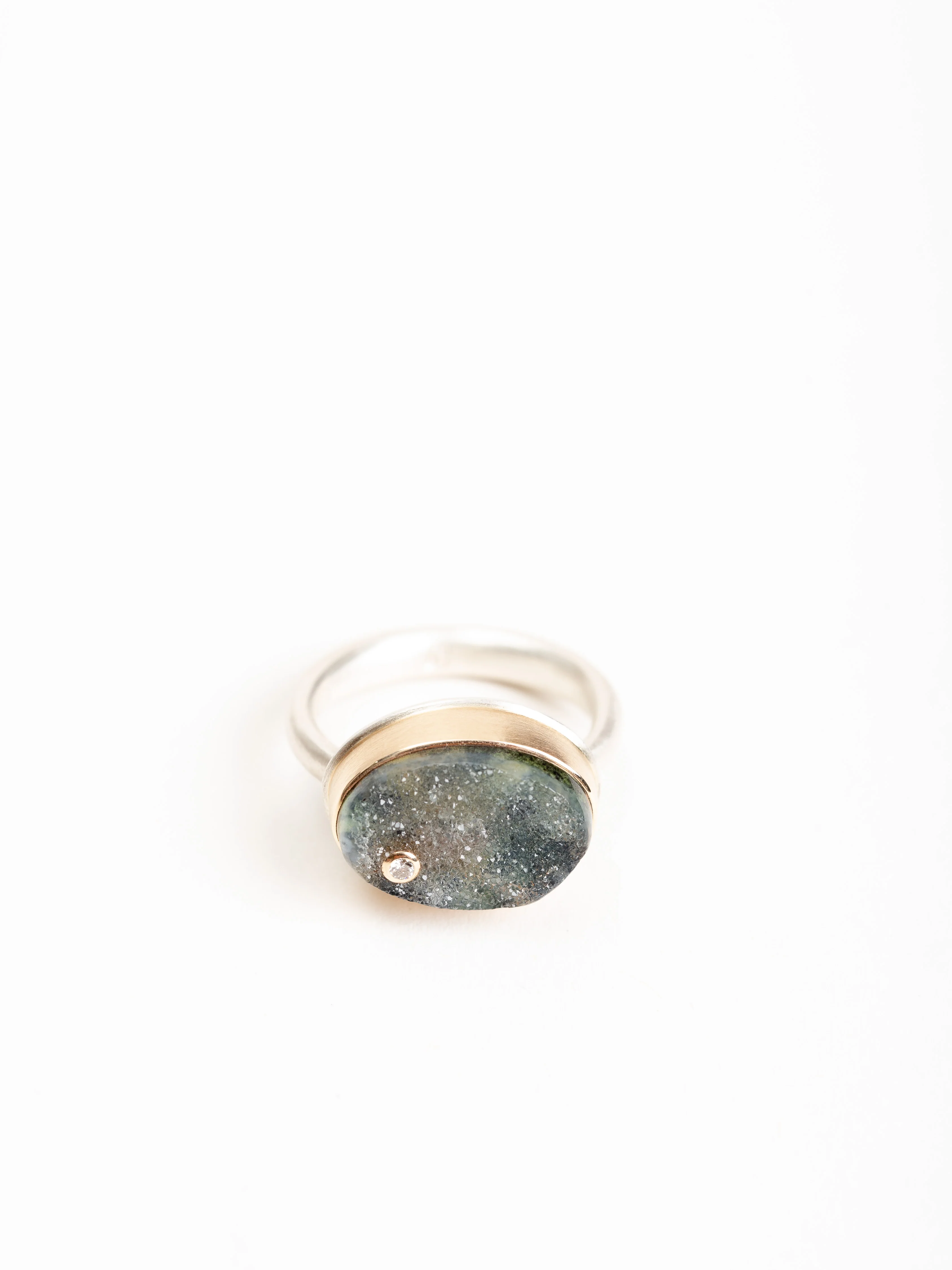 turkish green drusy and diamond ring