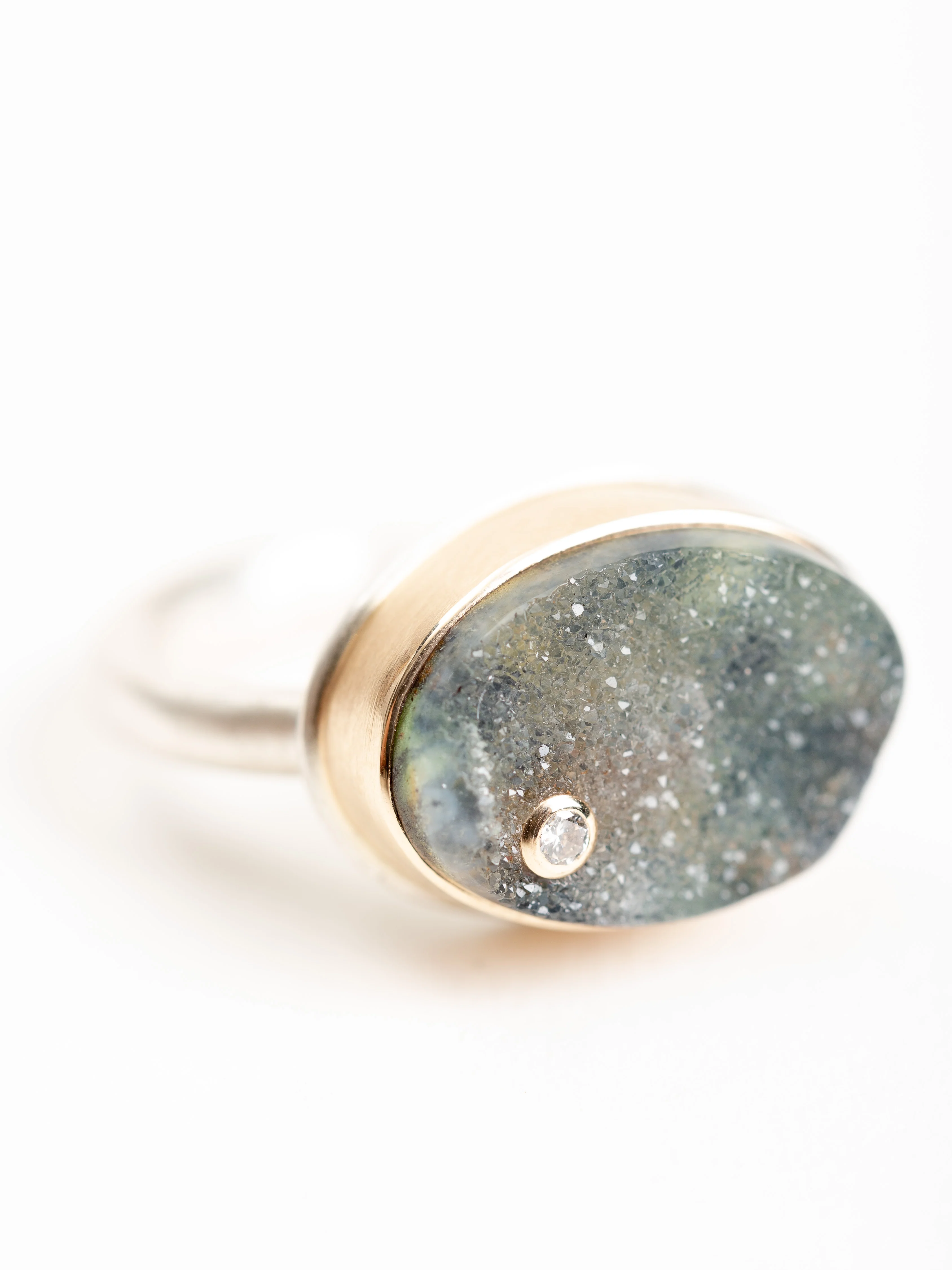 turkish green drusy and diamond ring - Image 5