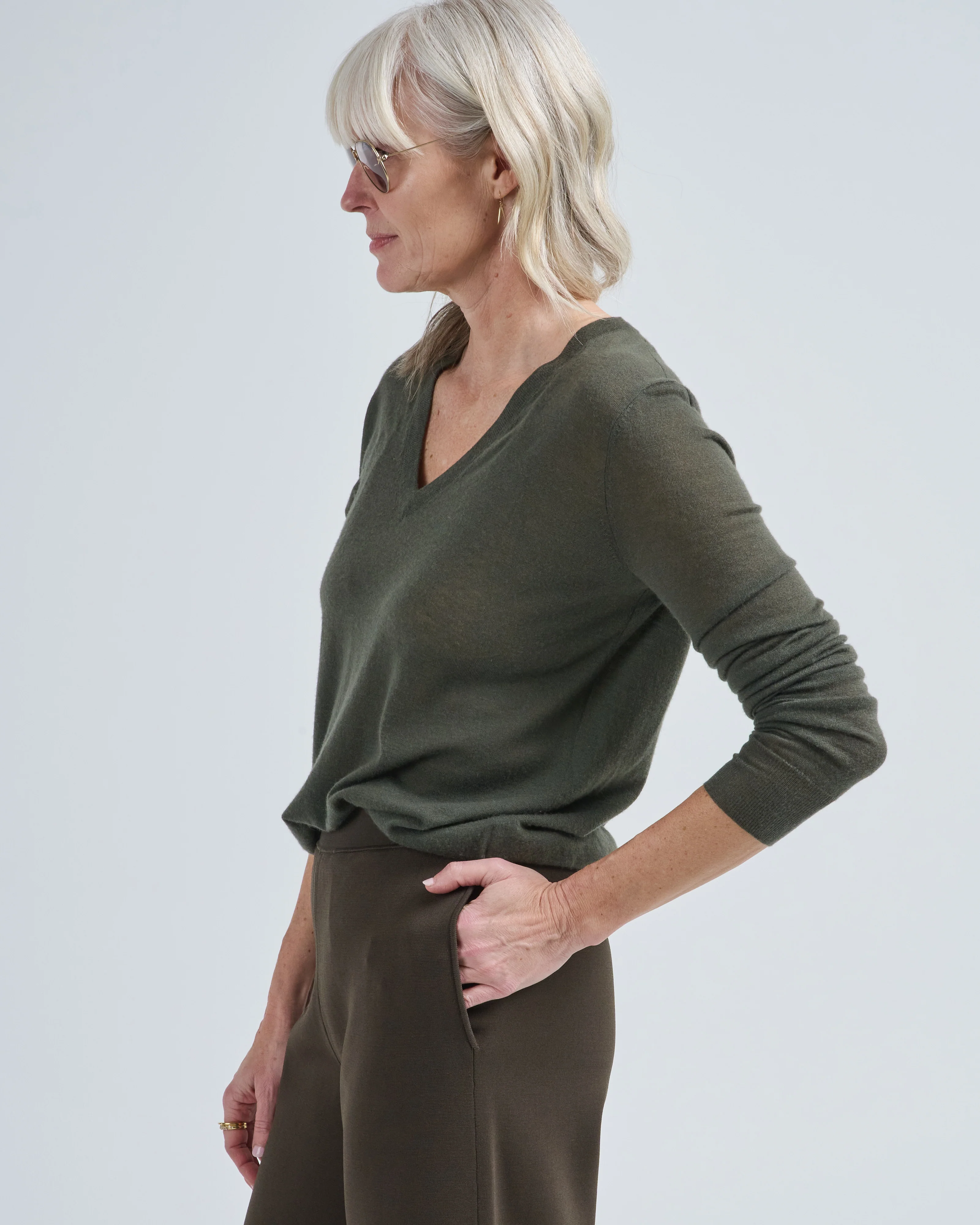 v neck long sleeve cashair sweater - Image 3