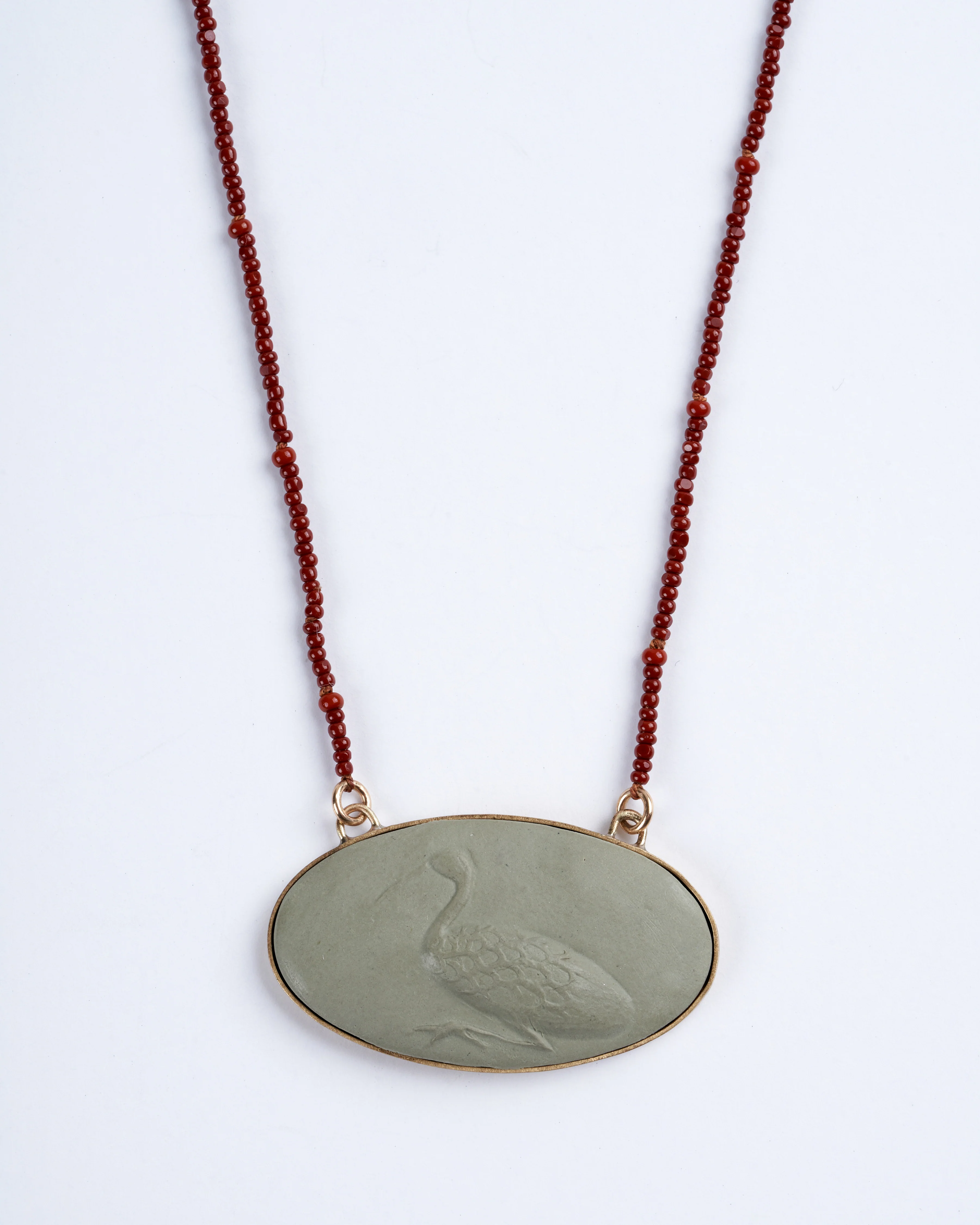 crane cameo pendant - lt green